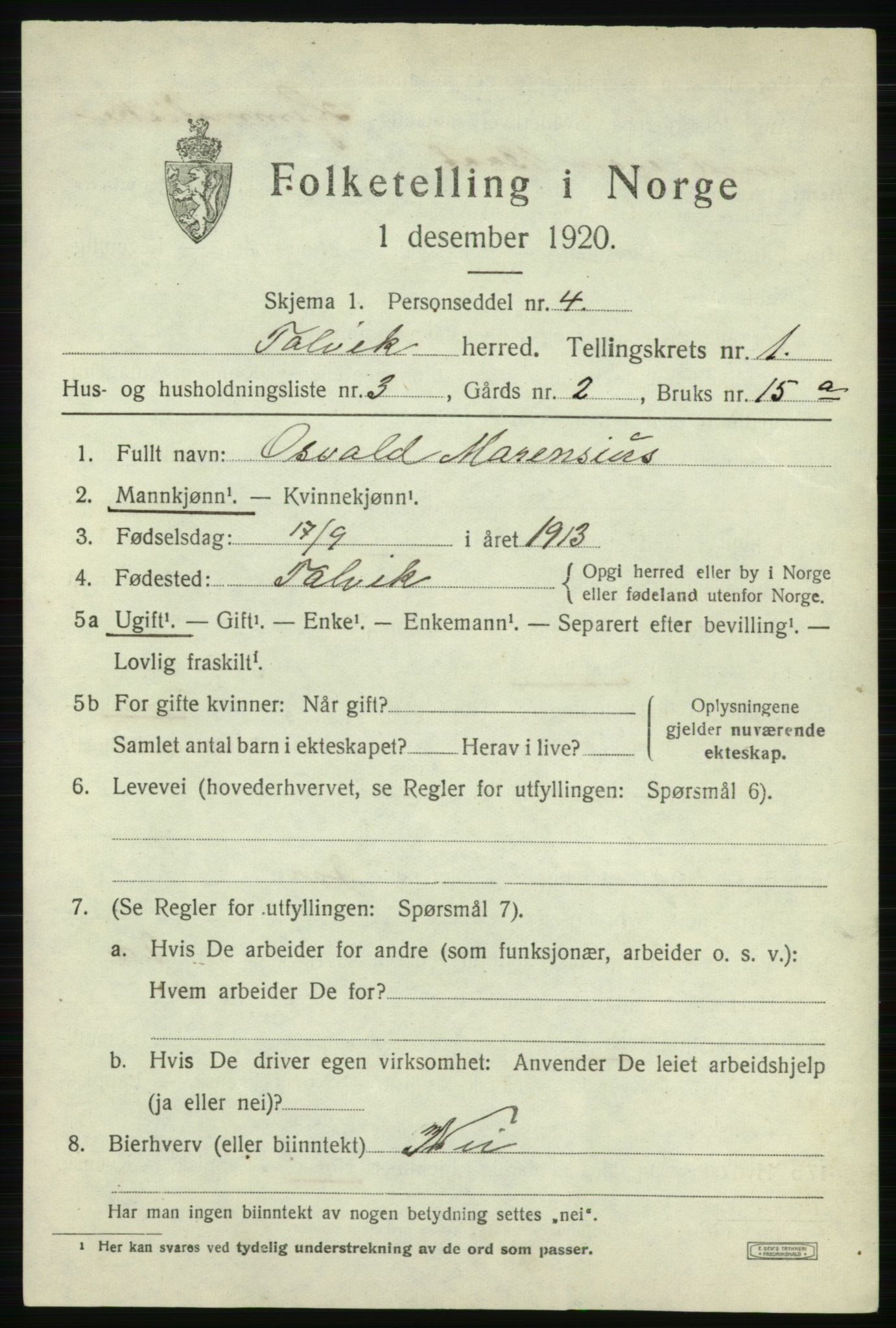 SATØ, Folketelling 1920 for 2013 Talvik herred, 1920, s. 1034