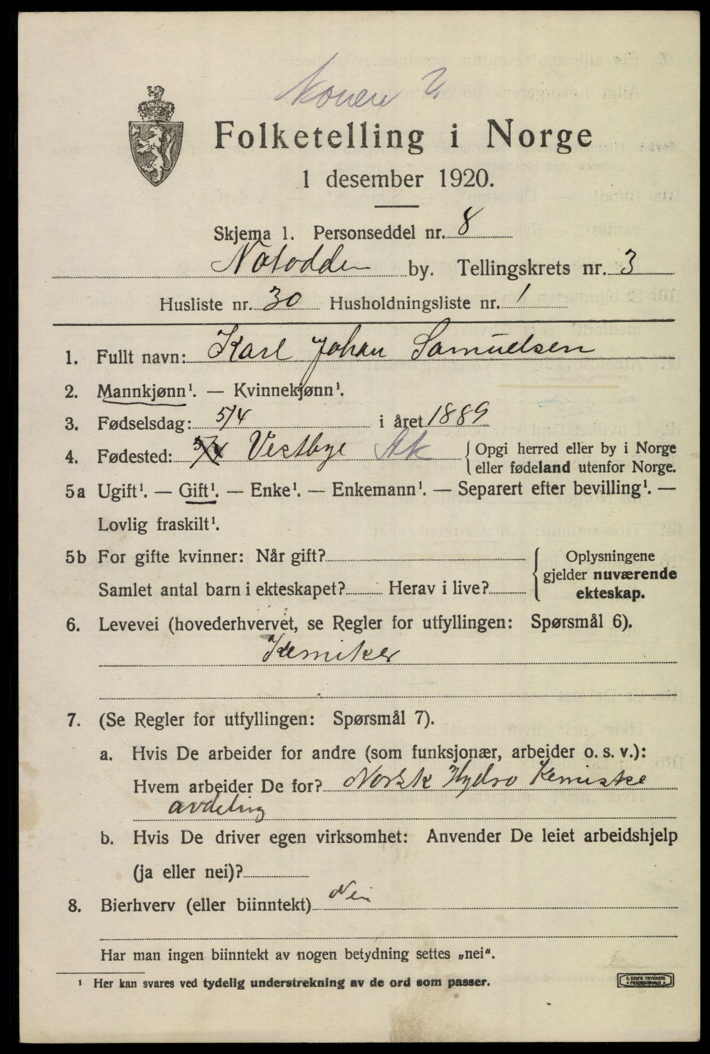 SAKO, Folketelling 1920 for 0807 Notodden kjøpstad, 1920, s. 8974