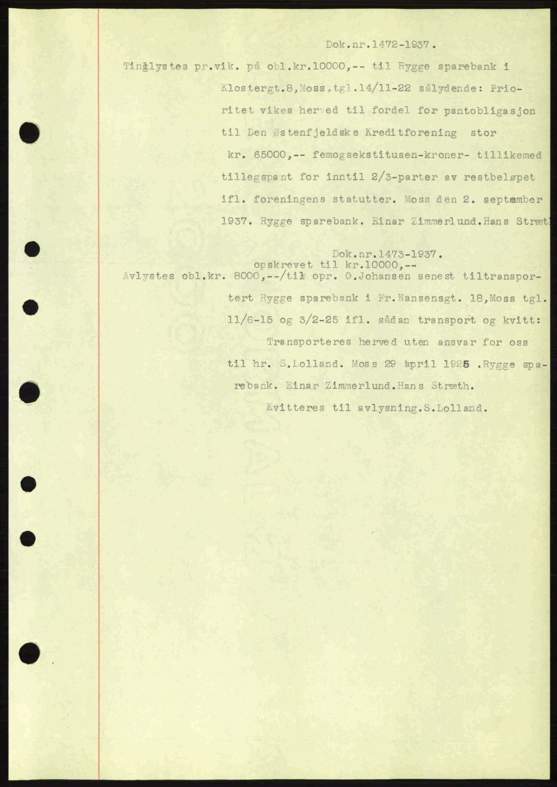 Moss sorenskriveri, SAO/A-10168: Pantebok nr. B4, 1937-1938, Dagboknr: 1472/1937