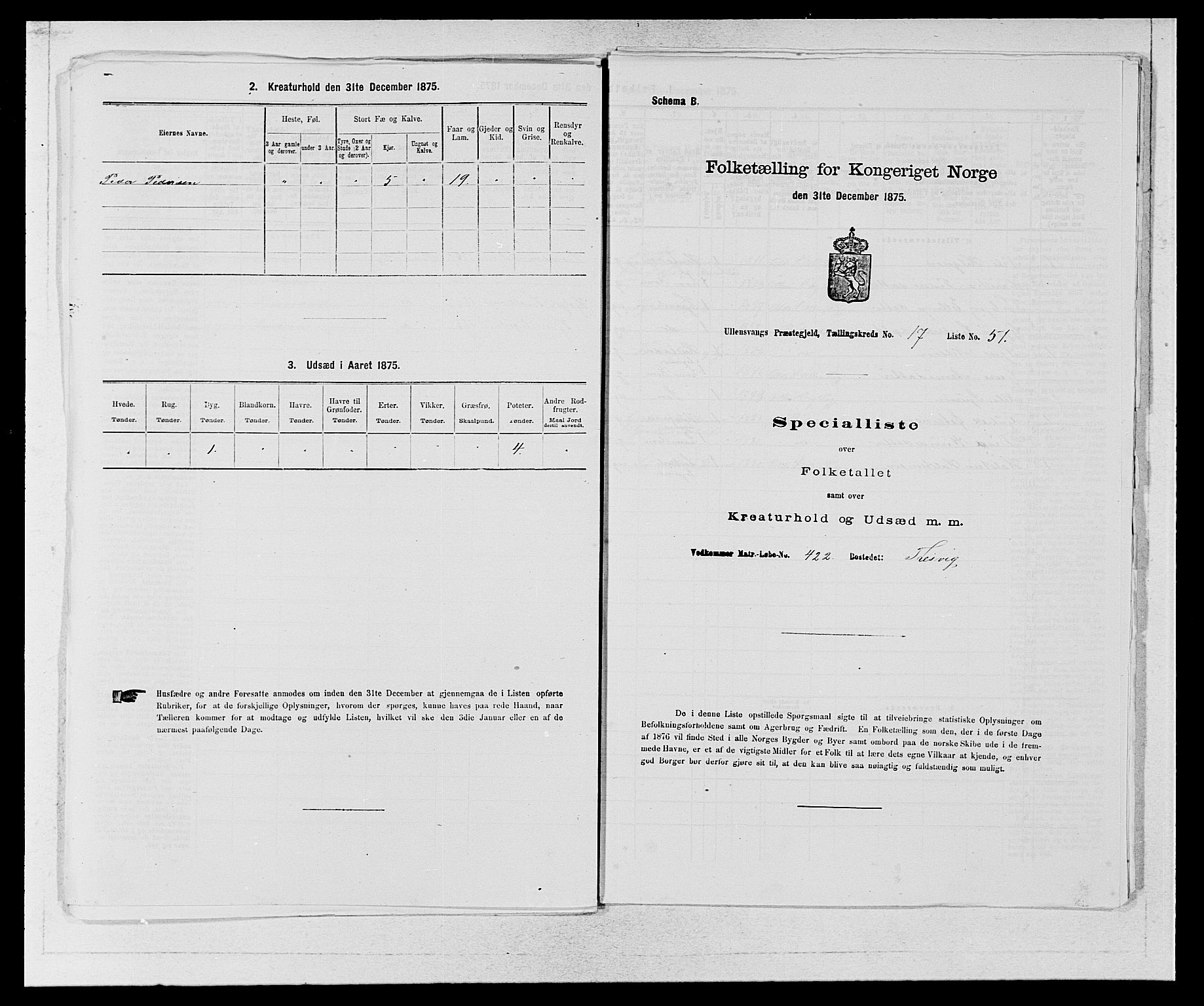 SAB, Folketelling 1875 for 1230P Ullensvang prestegjeld, 1875, s. 1847