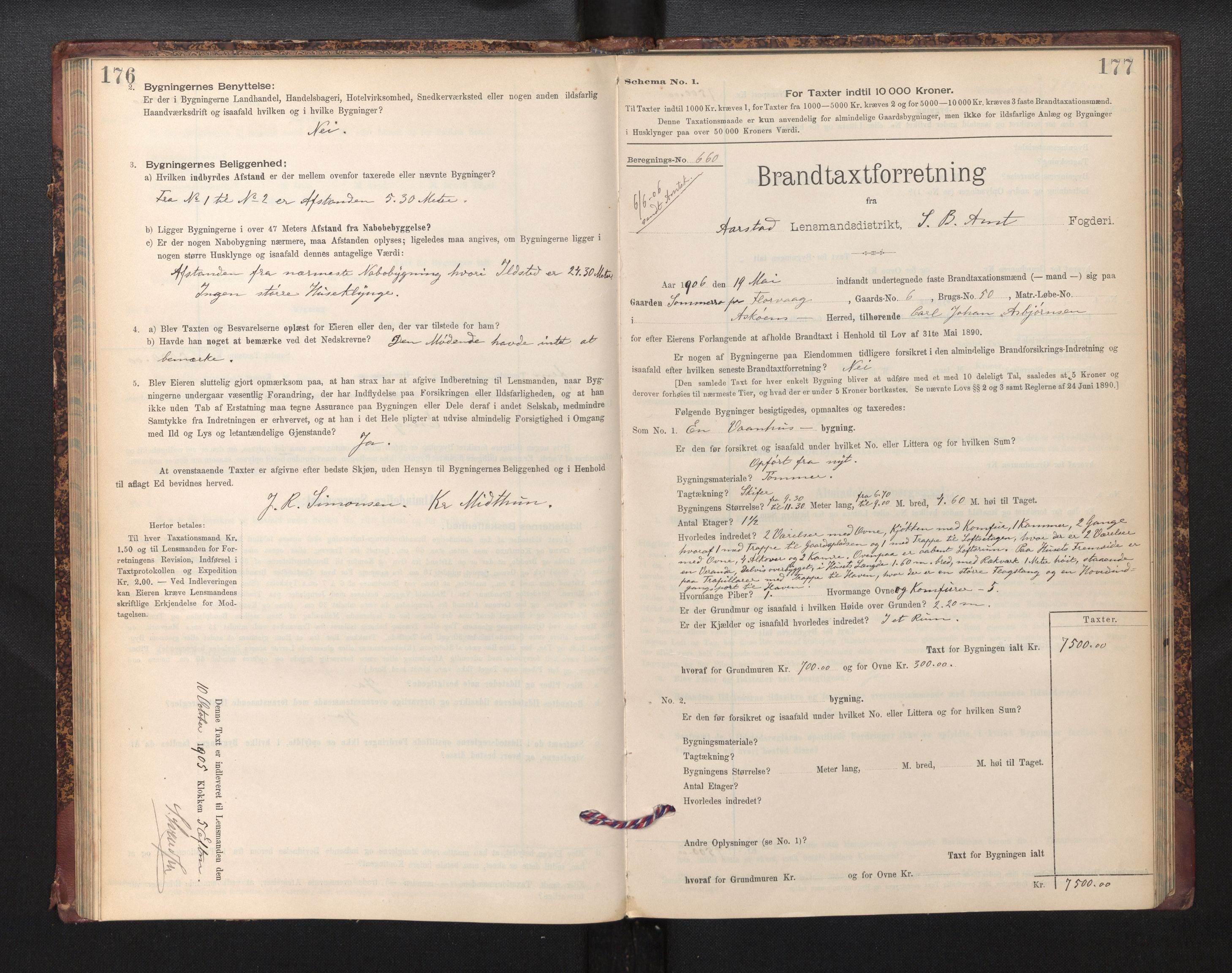 Lensmannen i Årstad, AV/SAB-A-36201/0012/L0013: Branntakstprotokoll,skjematakst, 1901-1907, s. 176-177