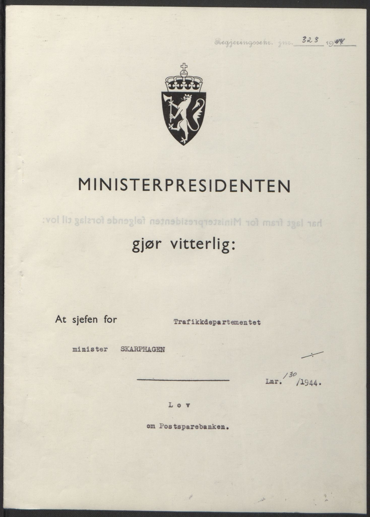 NS-administrasjonen 1940-1945 (Statsrådsekretariatet, de kommisariske statsråder mm), RA/S-4279/D/Db/L0100: Lover, 1944, s. 619