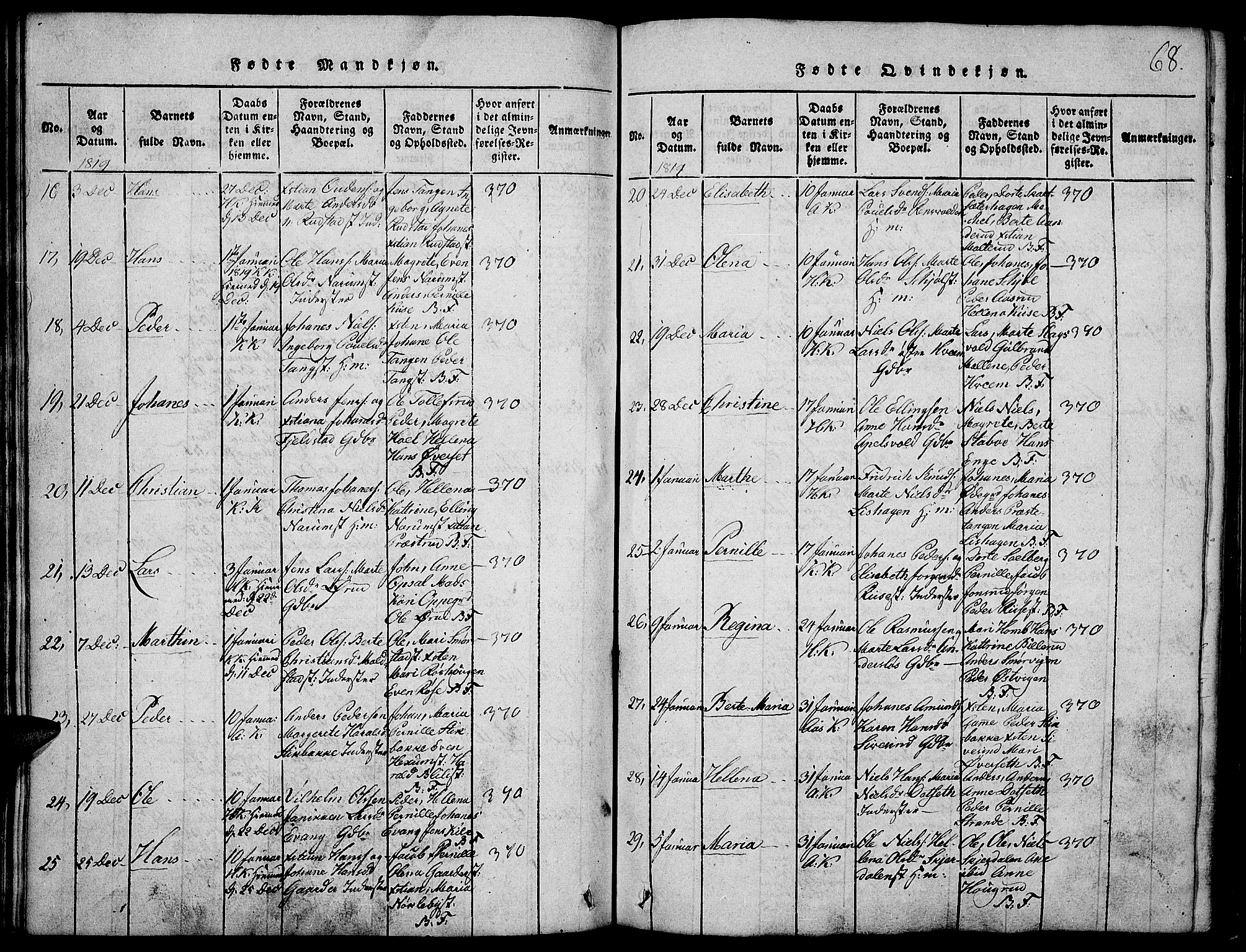 Toten prestekontor, SAH/PREST-102/H/Ha/Haa/L0009: Ministerialbok nr. 9, 1814-1820, s. 68