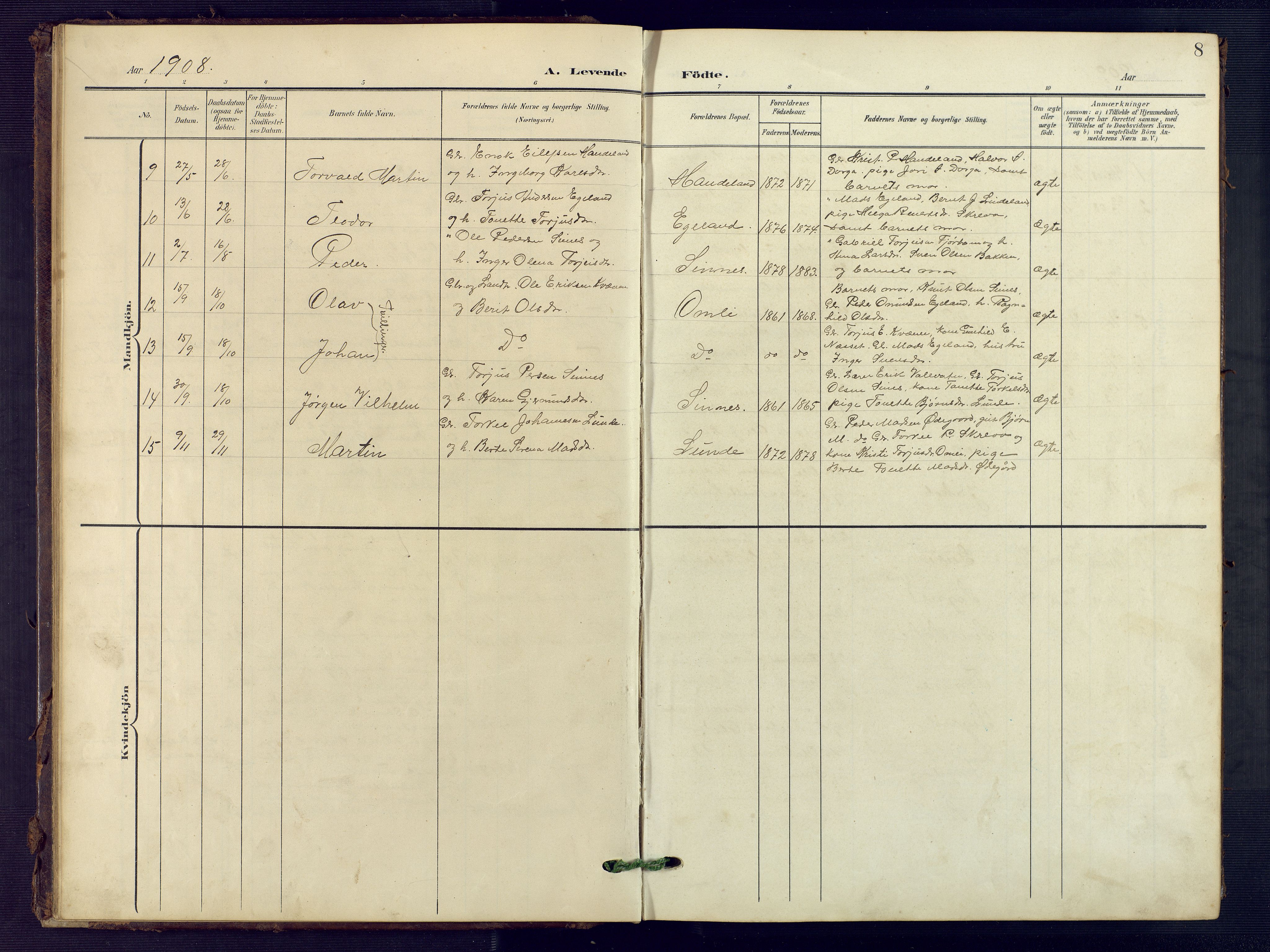 Sirdal sokneprestkontor, AV/SAK-1111-0036/F/Fb/Fba/L0002: Klokkerbok nr. B 2, 1905-1958, s. 8