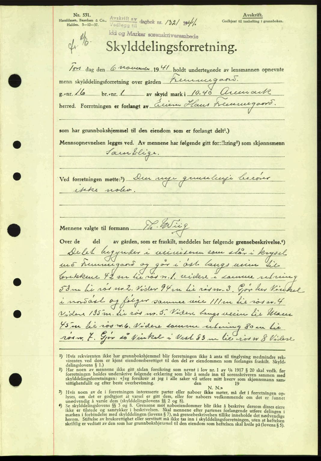 Idd og Marker sorenskriveri, AV/SAO-A-10283/G/Gb/Gbb/L0005: Pantebok nr. A5, 1941-1943, Dagboknr: 1321/1941