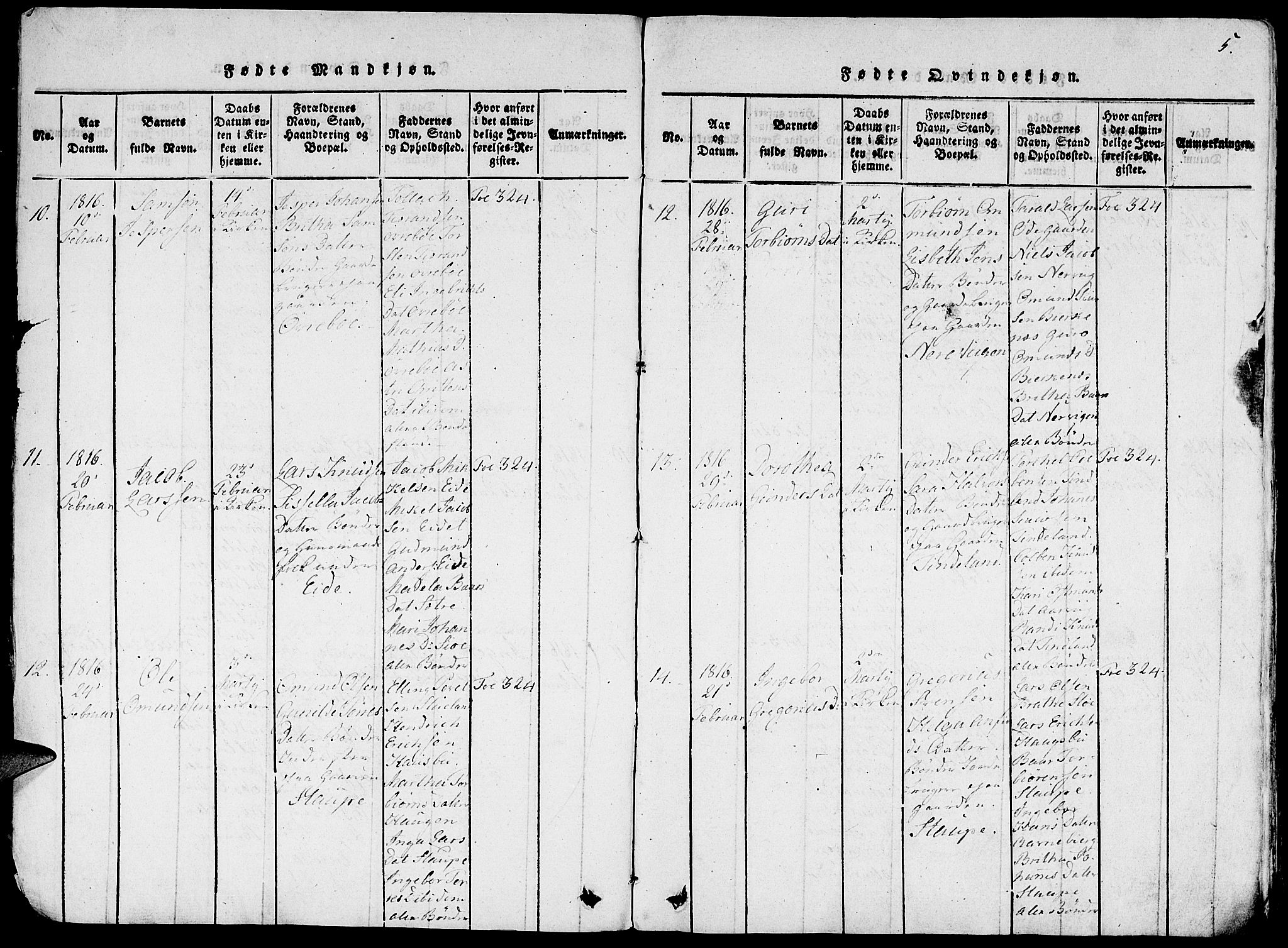 Fjelberg sokneprestembete, AV/SAB-A-75201/H/Haa: Ministerialbok nr. A 4, 1816-1822, s. 5
