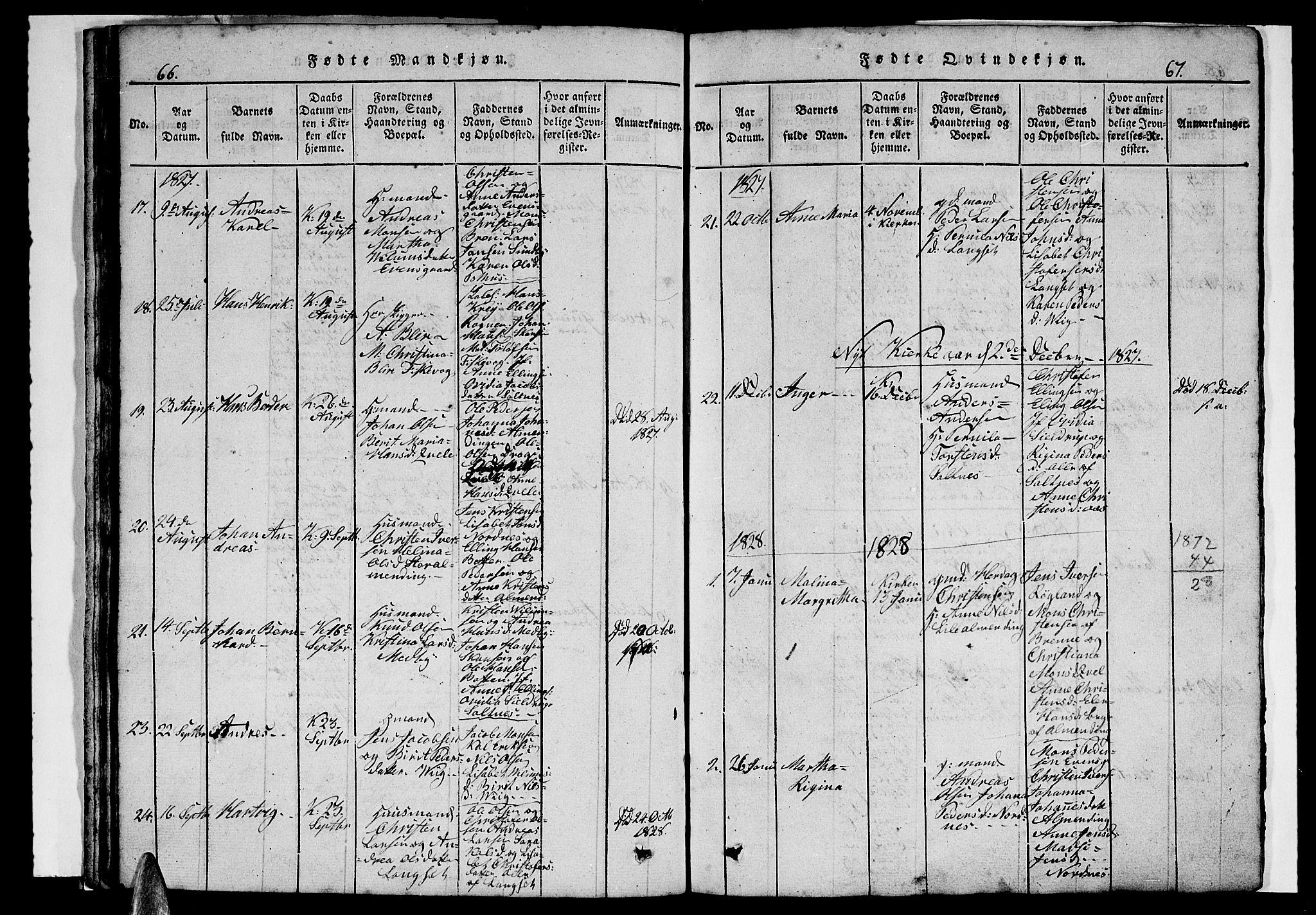 Ministerialprotokoller, klokkerbøker og fødselsregistre - Nordland, AV/SAT-A-1459/847/L0676: Klokkerbok nr. 847C04, 1821-1853, s. 66-67