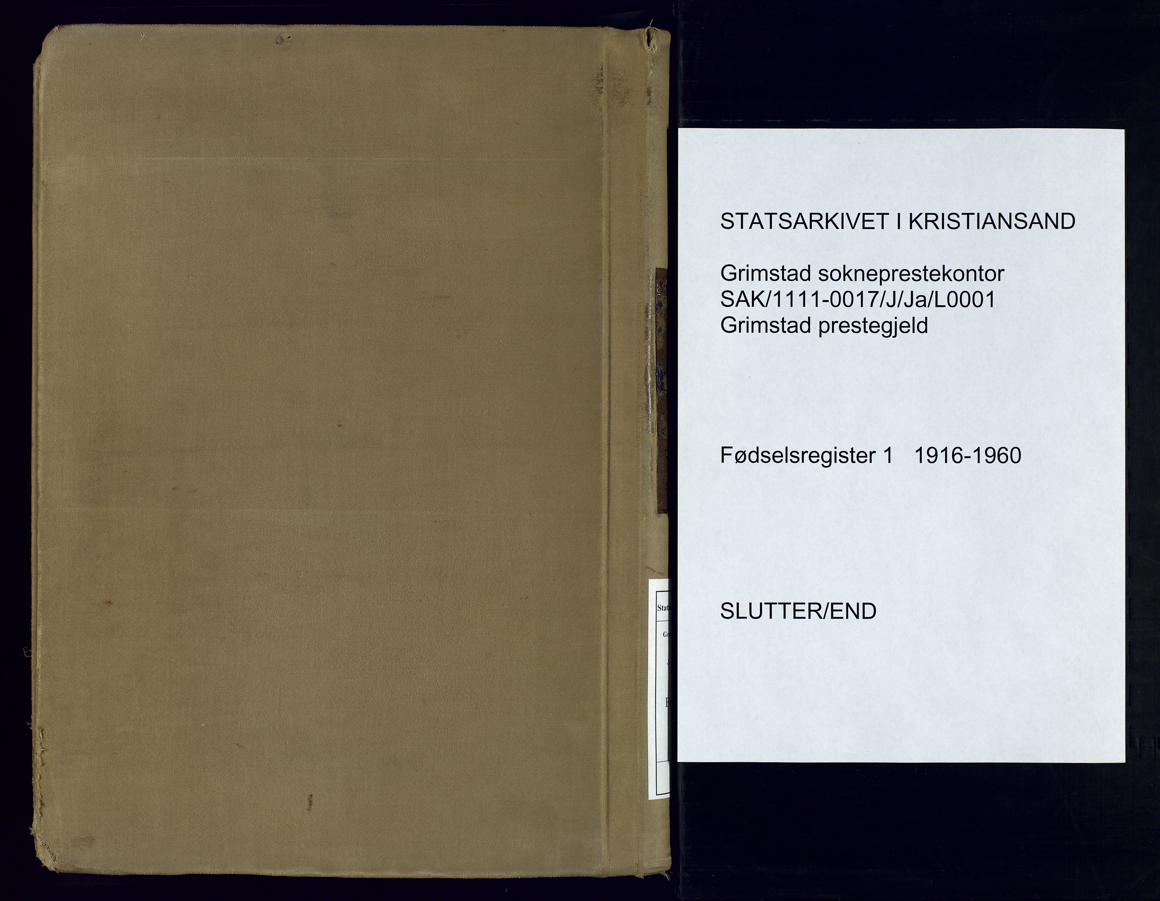 Grimstad sokneprestkontor, SAK/1111-0017/J/Ja/L0001: Fødselsregister nr. 1, 1916-1960