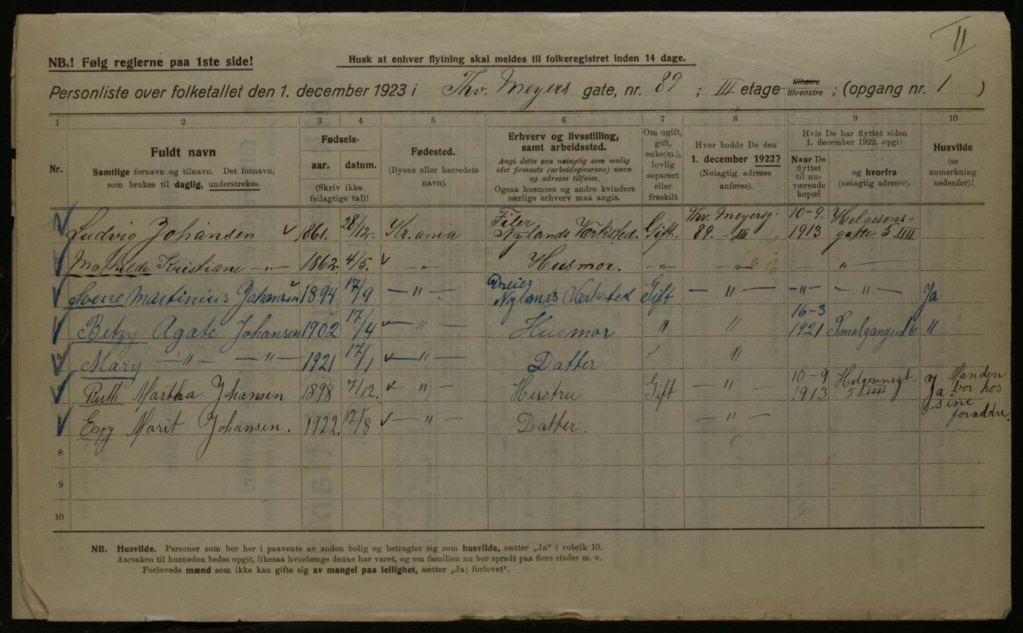 OBA, Kommunal folketelling 1.12.1923 for Kristiania, 1923, s. 122999