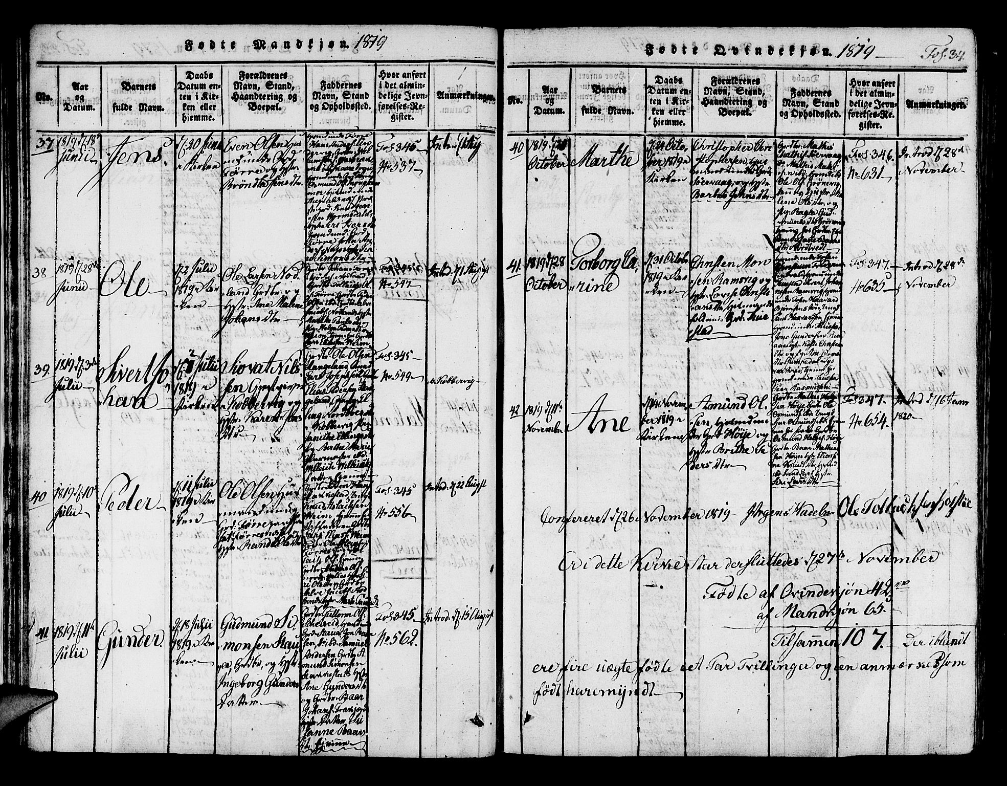 Avaldsnes sokneprestkontor, AV/SAST-A -101851/H/Ha/Haa/L0004: Ministerialbok nr. A 4, 1816-1825, s. 34