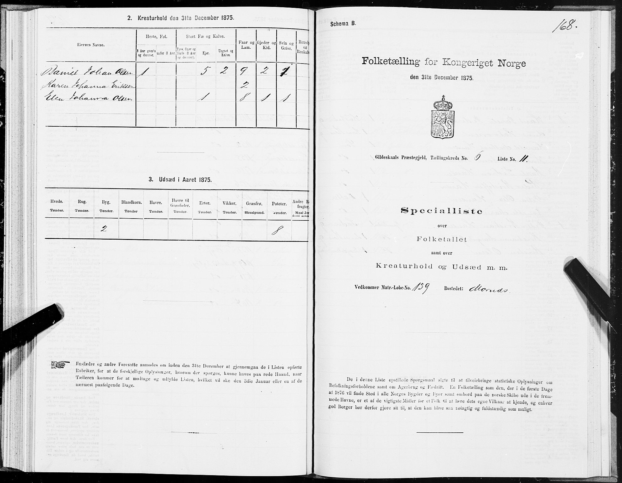 SAT, Folketelling 1875 for 1838P Gildeskål prestegjeld, 1875, s. 3168