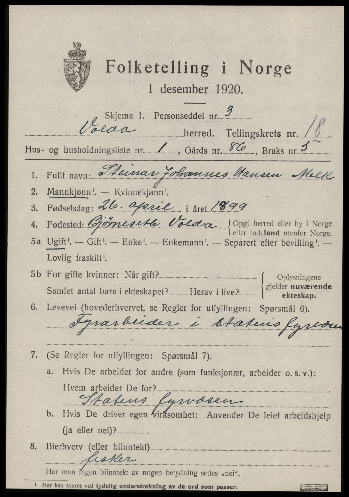 SAT, Folketelling 1920 for 1519 Volda herred, 1920, s. 9862