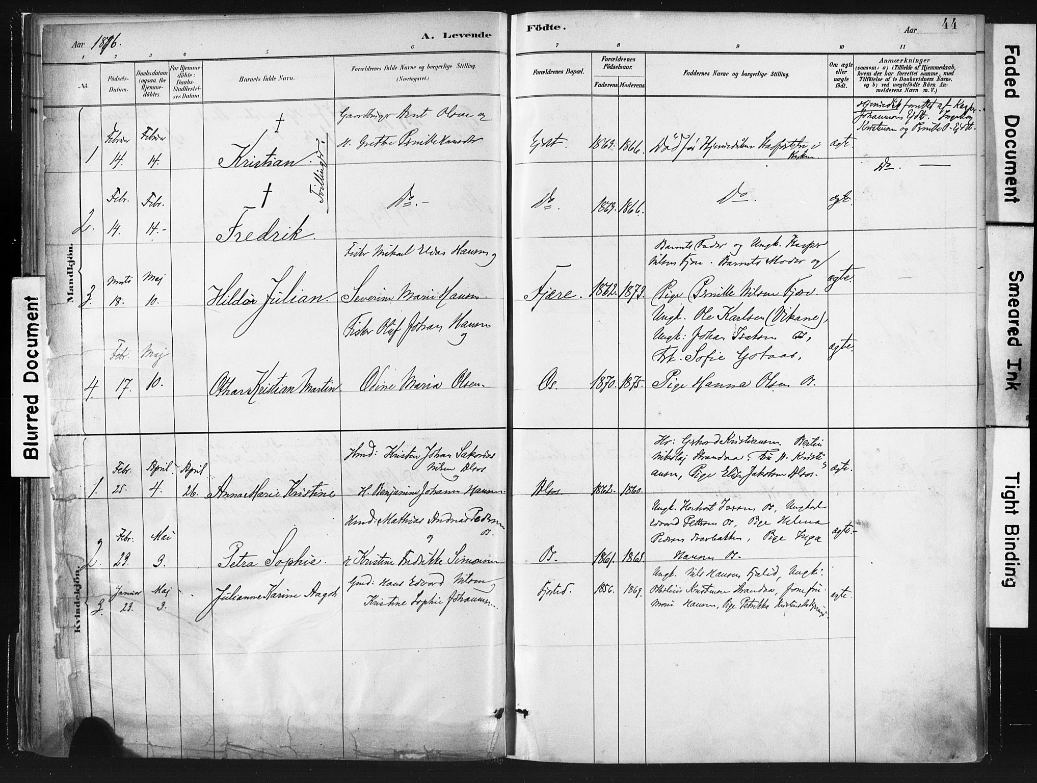Ministerialprotokoller, klokkerbøker og fødselsregistre - Nordland, AV/SAT-A-1459/803/L0071: Ministerialbok nr. 803A01, 1881-1897, s. 44