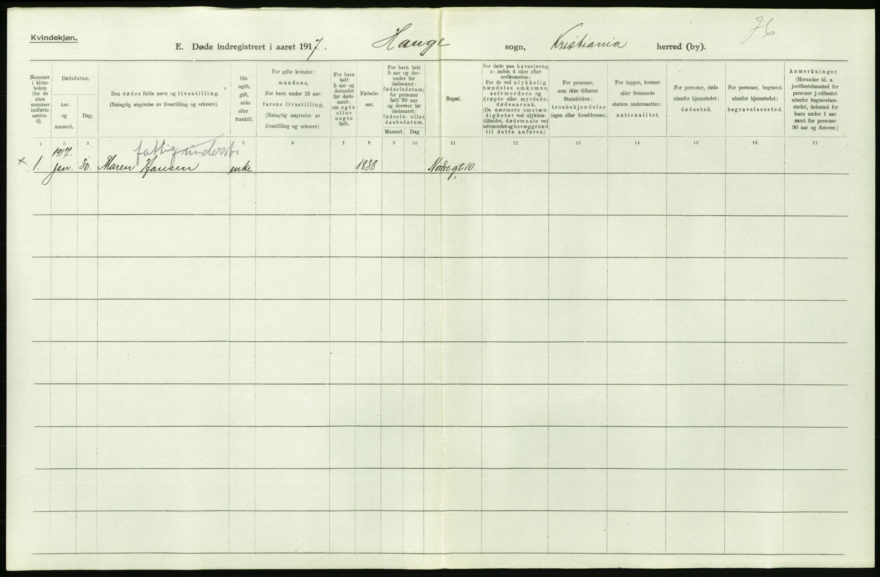 Statistisk sentralbyrå, Sosiodemografiske emner, Befolkning, AV/RA-S-2228/D/Df/Dfb/Dfbg/L0011: Kristiania: Døde, dødfødte., 1917, s. 490