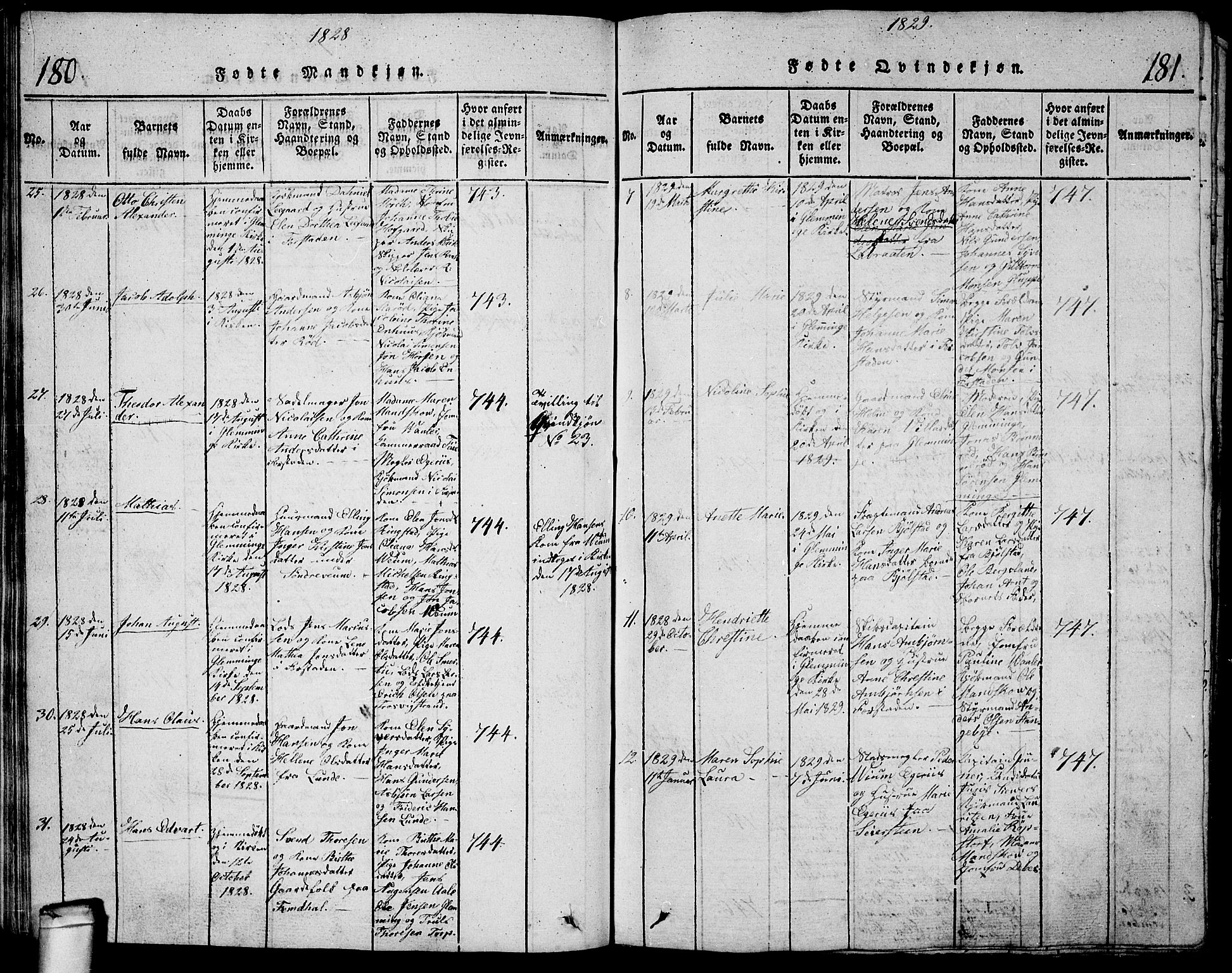 Glemmen prestekontor Kirkebøker, AV/SAO-A-10908/G/Ga/L0001: Klokkerbok nr. 1, 1816-1838, s. 180-181