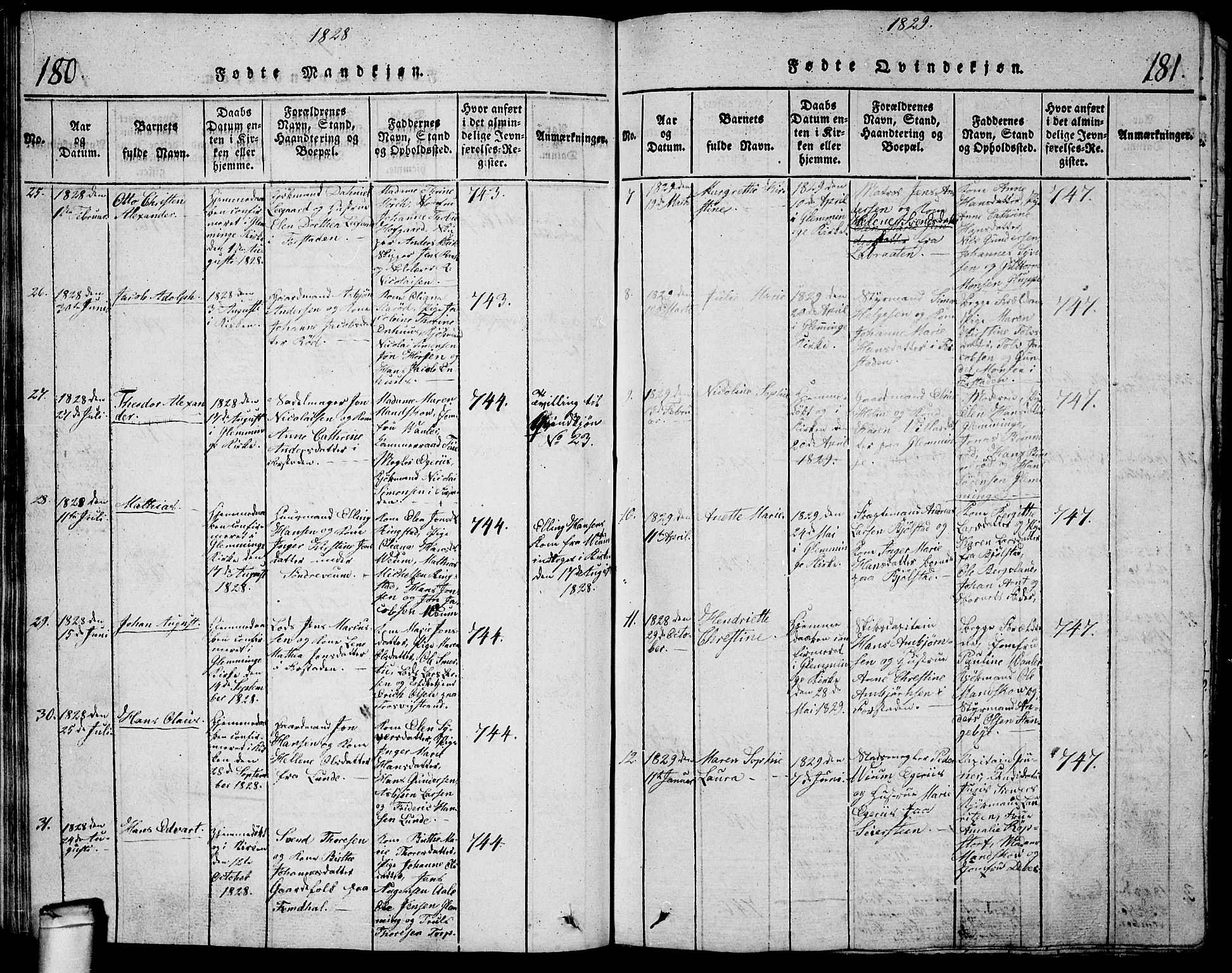 Glemmen prestekontor Kirkebøker, SAO/A-10908/G/Ga/L0001: Klokkerbok nr. 1, 1816-1838, s. 180-181