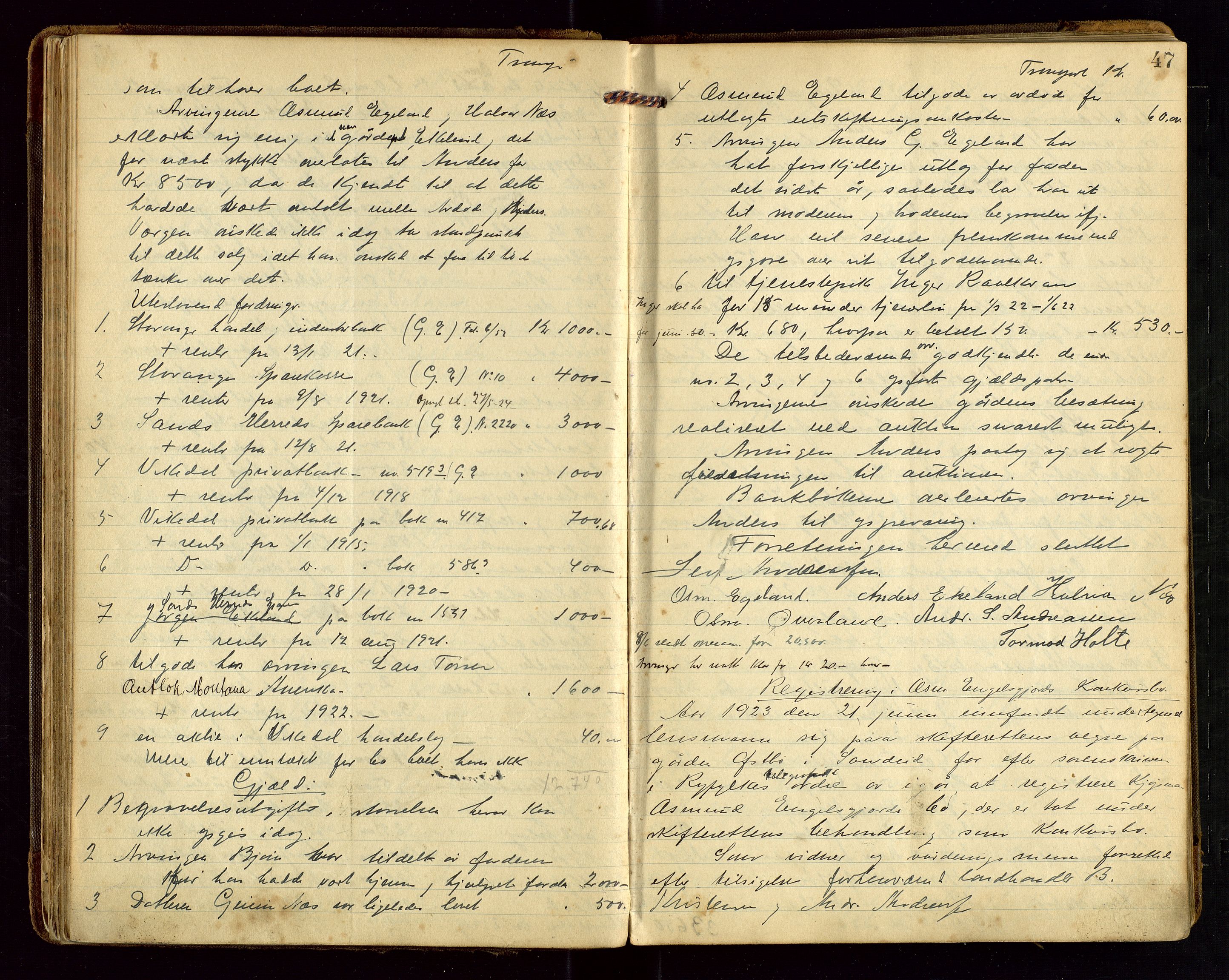 Vikedal lensmannskontor, AV/SAST-A-100179/Gg/L0002: Dødsfallprotokoll, 1921-1932, s. 47