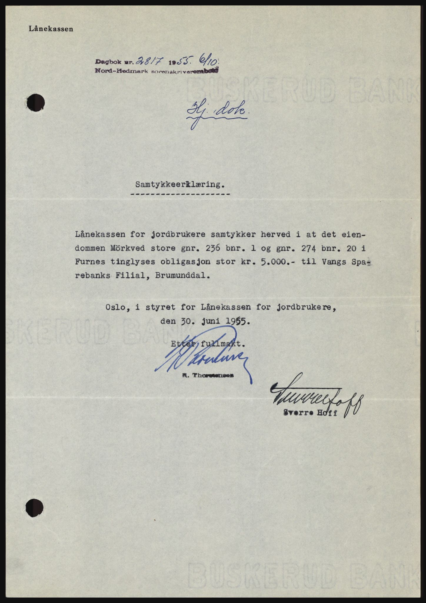 Nord-Hedmark sorenskriveri, SAH/TING-012/H/Hc/L0010: Pantebok nr. 10, 1955-1956, Dagboknr: 2817/1955