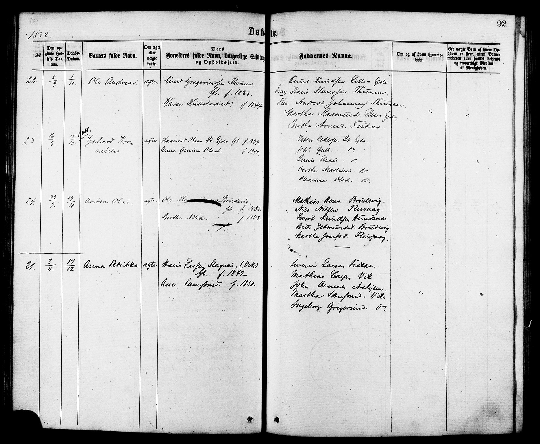 Ministerialprotokoller, klokkerbøker og fødselsregistre - Møre og Romsdal, AV/SAT-A-1454/501/L0007: Ministerialbok nr. 501A07, 1868-1884, s. 92