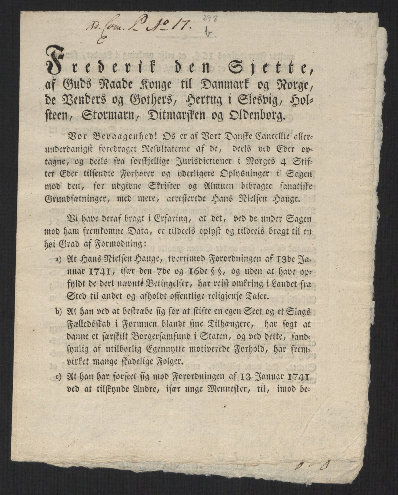 Justisdepartementet, Kommisjon i saken mot Hans Nielsen Hauge 1804, AV/RA-S-1151/D/L0004: Hans Nielsen Hauges sak, 1813, s. 490