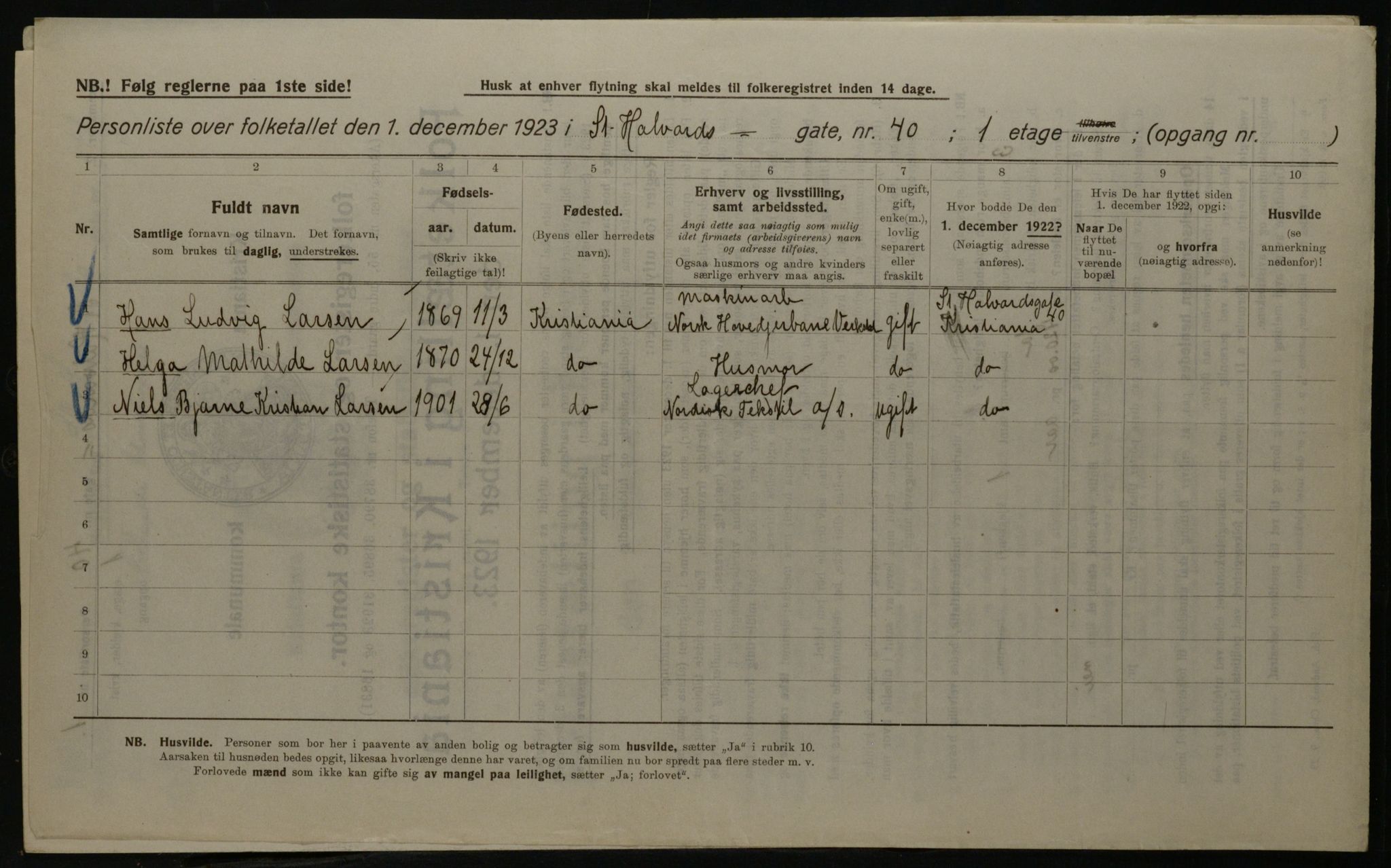 OBA, Kommunal folketelling 1.12.1923 for Kristiania, 1923, s. 96998