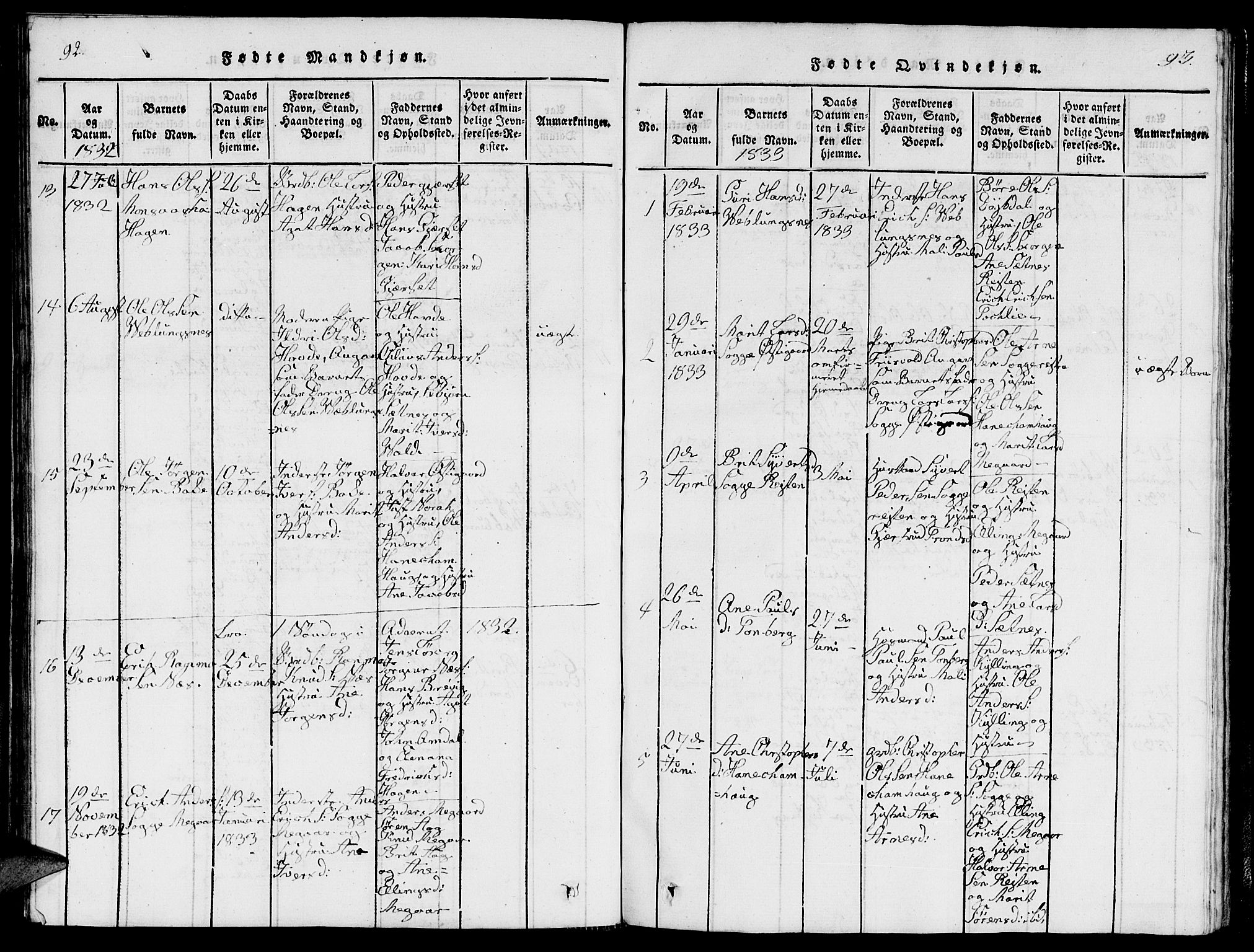 Ministerialprotokoller, klokkerbøker og fødselsregistre - Møre og Romsdal, SAT/A-1454/544/L0579: Klokkerbok nr. 544C01, 1818-1836, s. 92-93