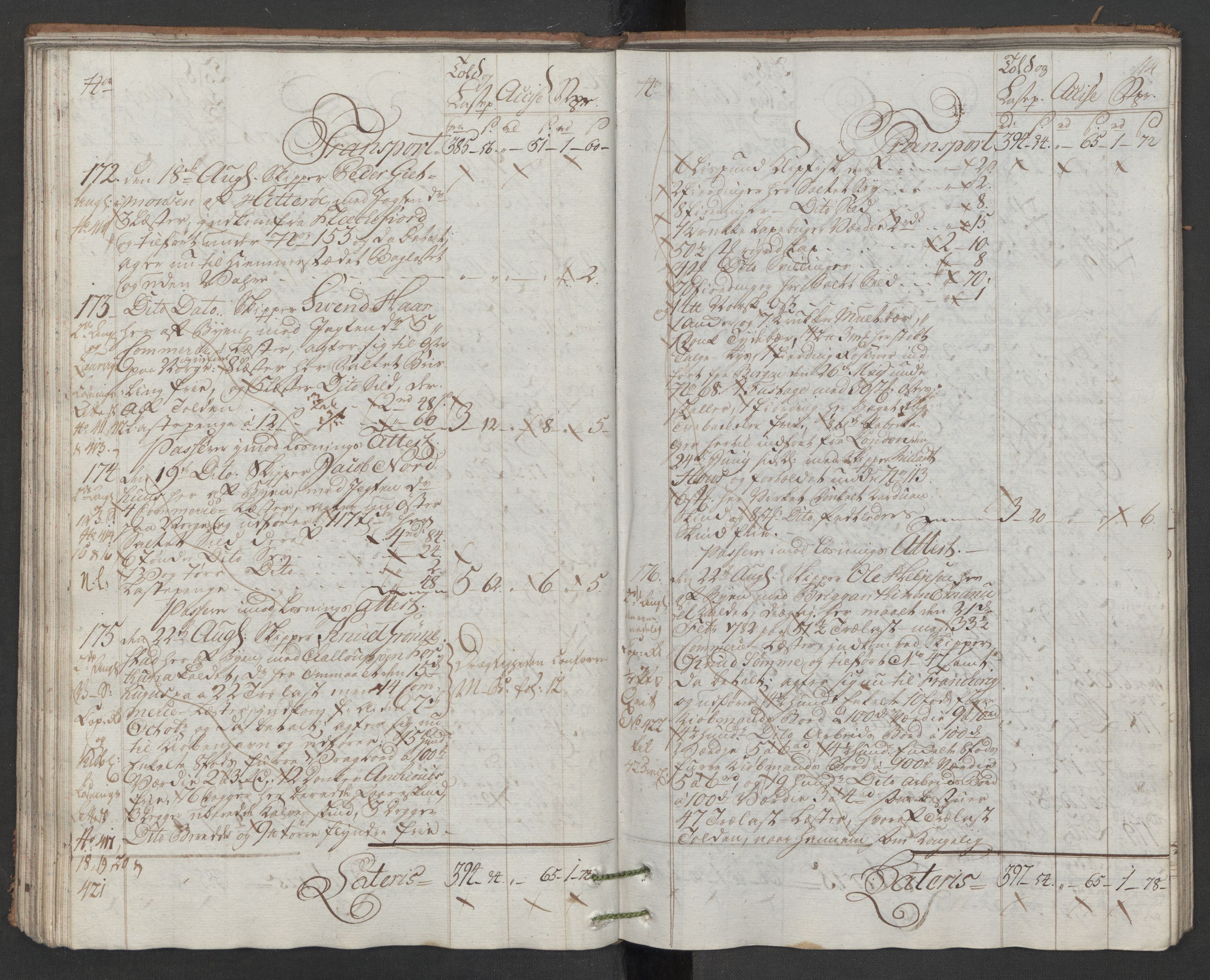 Generaltollkammeret, tollregnskaper, AV/RA-EA-5490/R22/L0048/0001: Tollregnskaper Stavanger / Hovedtollbok, 1786, s. 113b-114a