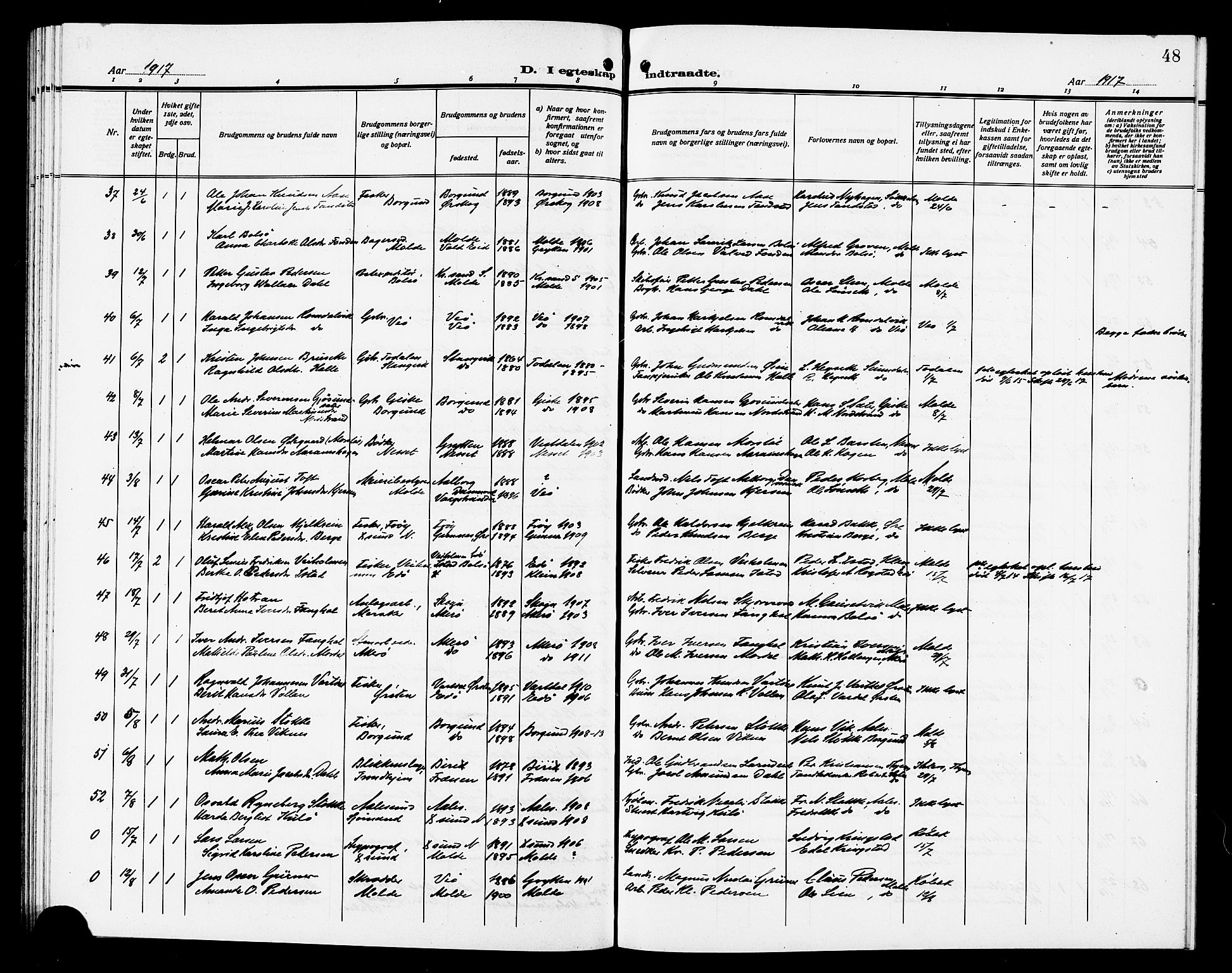 Ministerialprotokoller, klokkerbøker og fødselsregistre - Møre og Romsdal, SAT/A-1454/558/L0703: Klokkerbok nr. 558C04, 1906-1921, s. 48