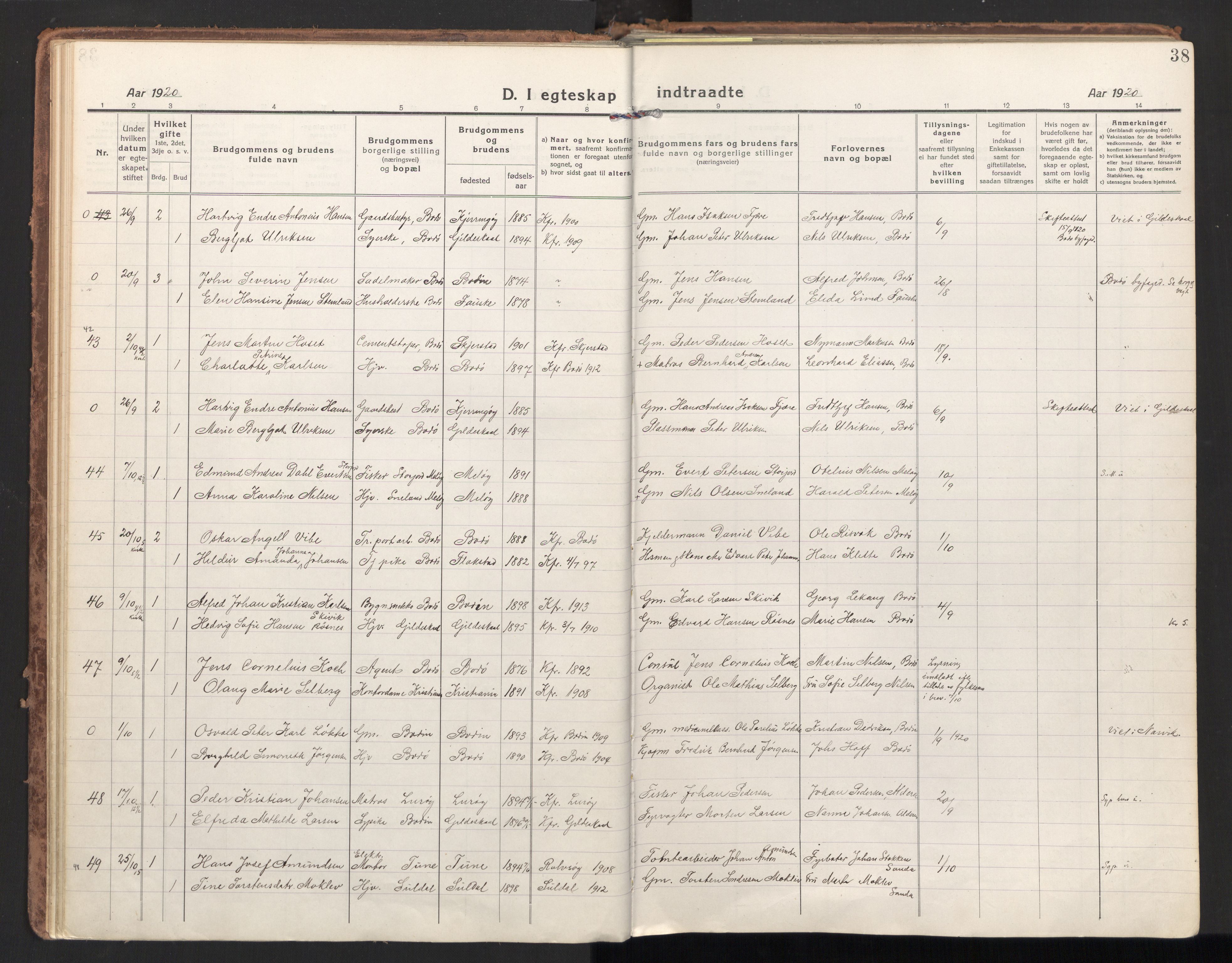 Ministerialprotokoller, klokkerbøker og fødselsregistre - Nordland, AV/SAT-A-1459/801/L0018: Ministerialbok nr. 801A18, 1916-1930, s. 38