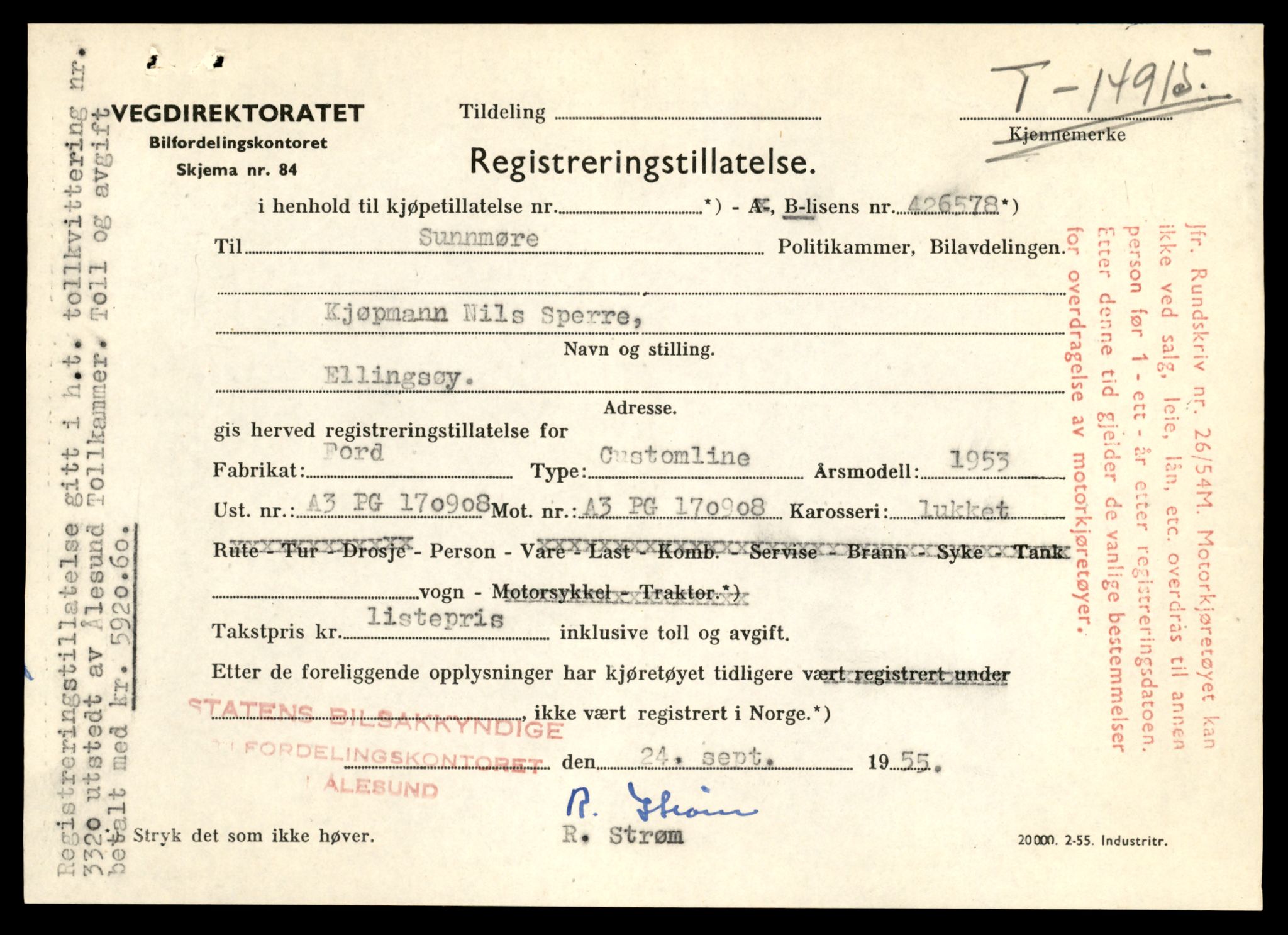 Møre og Romsdal vegkontor - Ålesund trafikkstasjon, AV/SAT-A-4099/F/Fe/L0049: Registreringskort for kjøretøy T 14864 - T 18613, 1927-1998, s. 1193