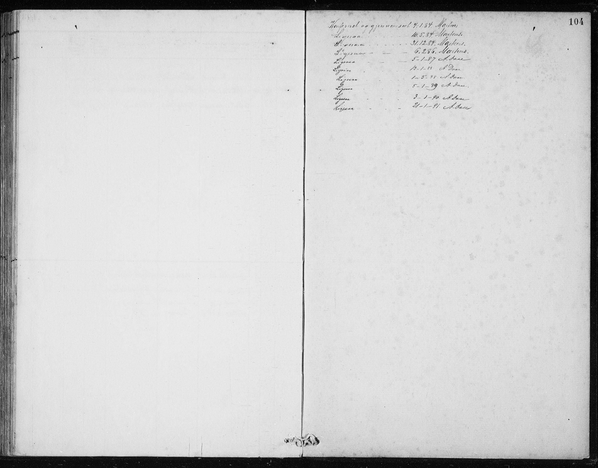 Manger sokneprestembete, SAB/A-76801/H/Hab: Klokkerbok nr. B 2, 1882-1890, s. 104