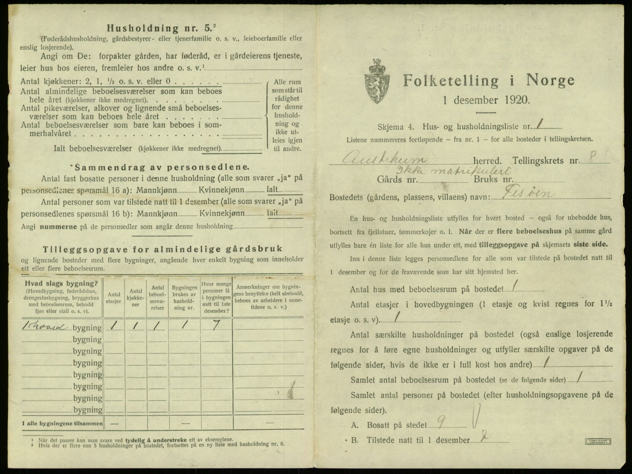 SAB, Folketelling 1920 for 1264 Austrheim herred, 1920, s. 384