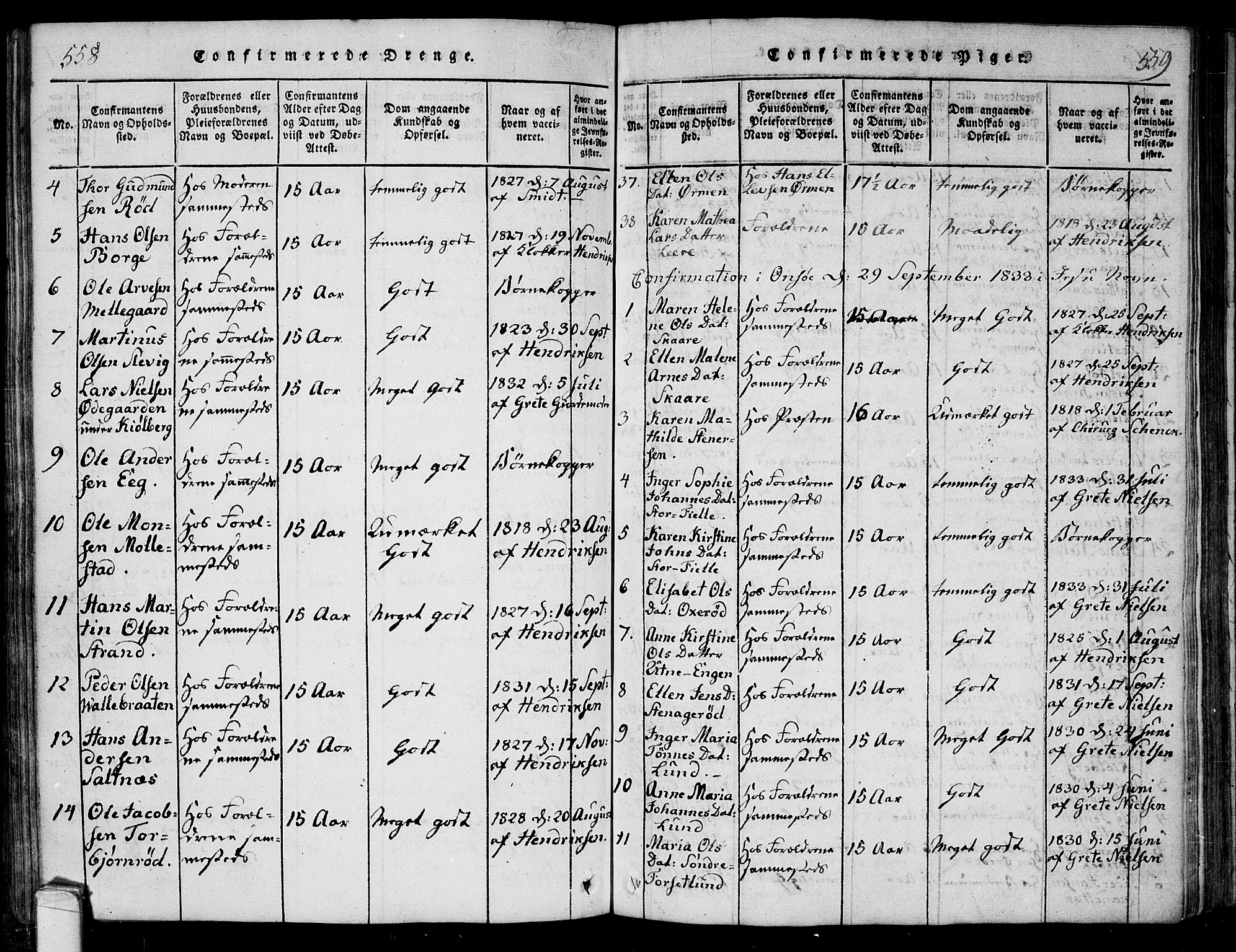 Onsøy prestekontor Kirkebøker, AV/SAO-A-10914/F/Fa/L0002: Ministerialbok nr. I 2, 1814-1840, s. 558-559