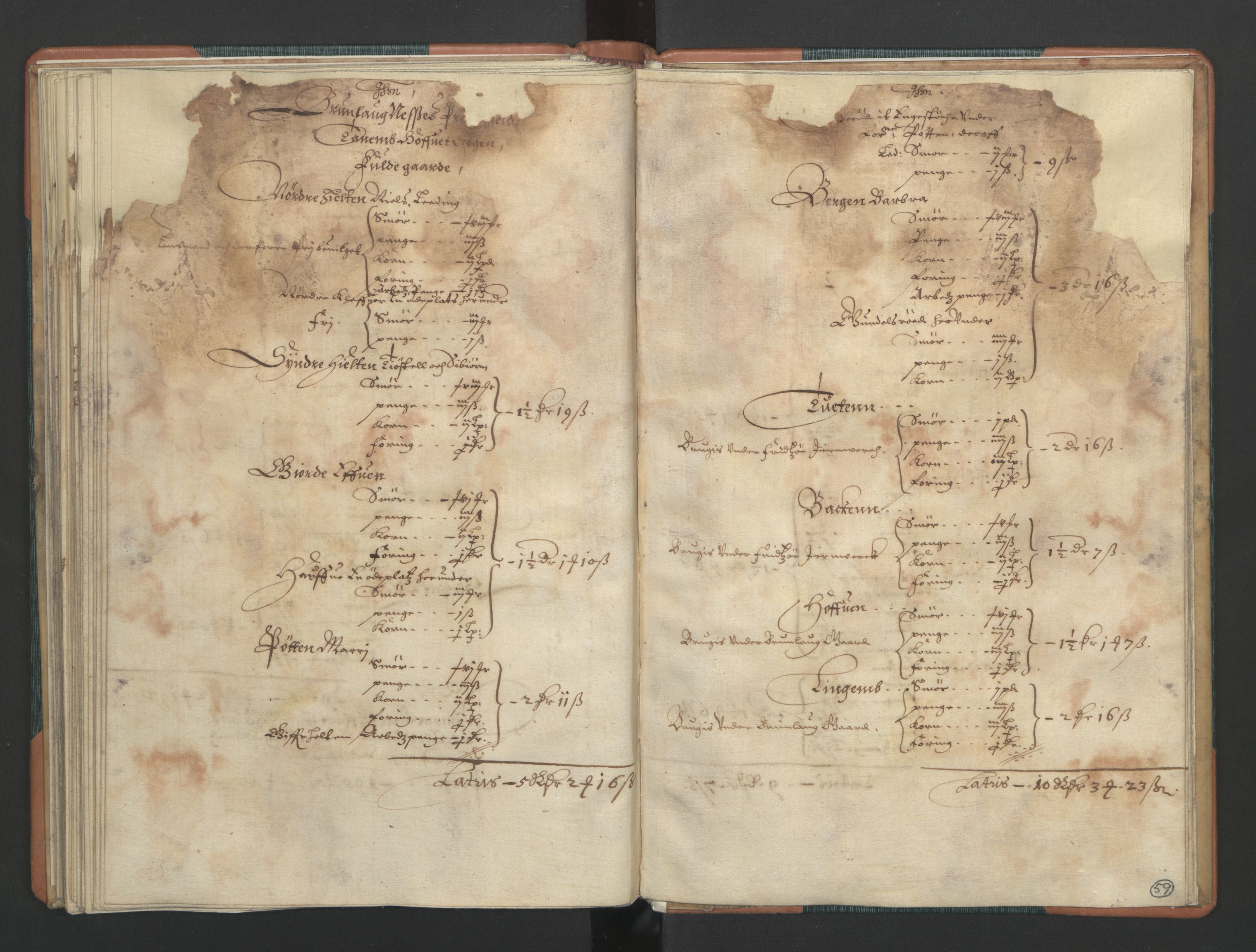 Rentekammeret inntil 1814, Realistisk ordnet avdeling, AV/RA-EA-4070/L/L0015/0002: Tønsberg lagdømme. Brunla len: / Brunla len. Kronens jordebok, 1661, s. 58b-59a