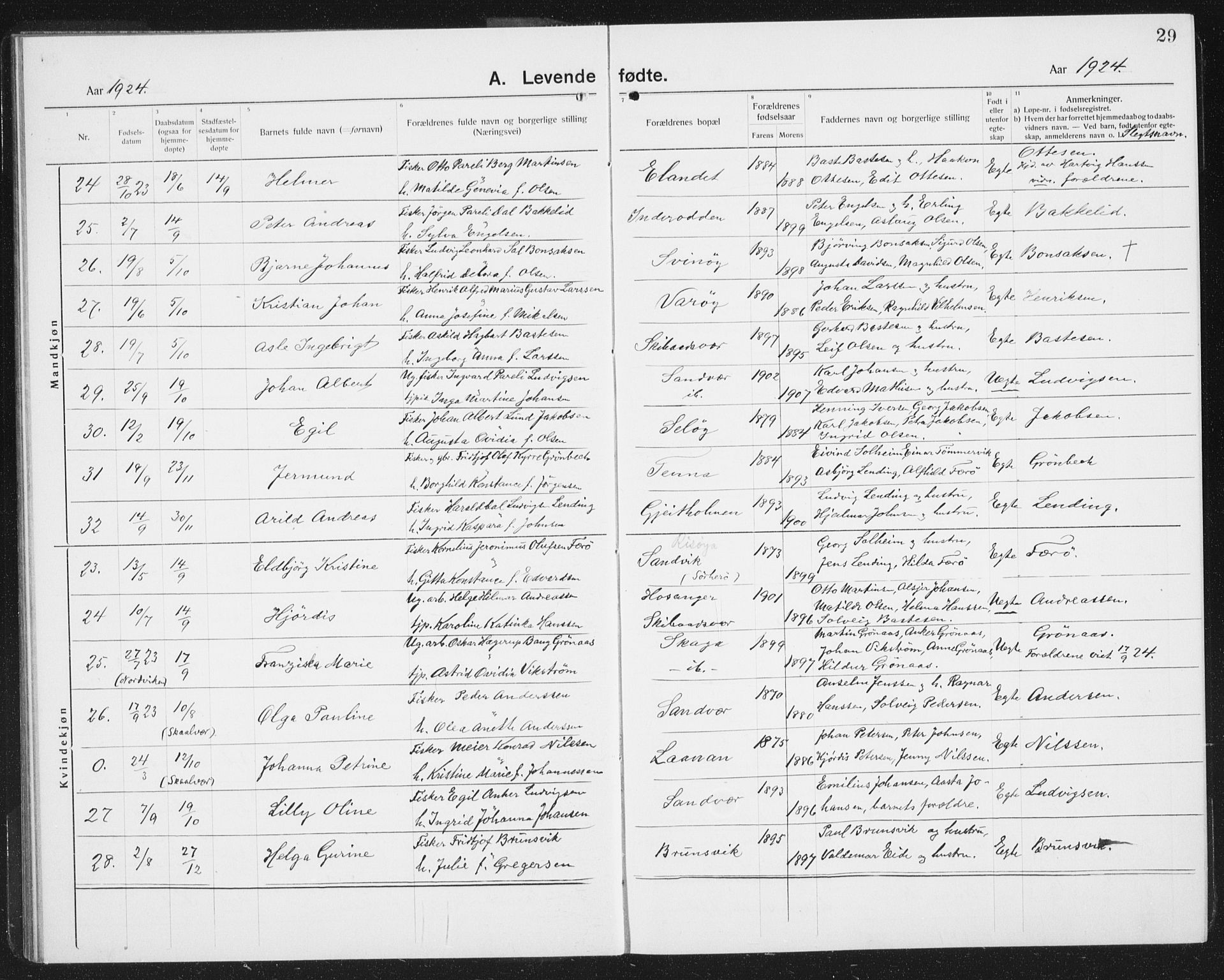 Ministerialprotokoller, klokkerbøker og fødselsregistre - Nordland, AV/SAT-A-1459/834/L0517: Klokkerbok nr. 834C07, 1919-1939, s. 29