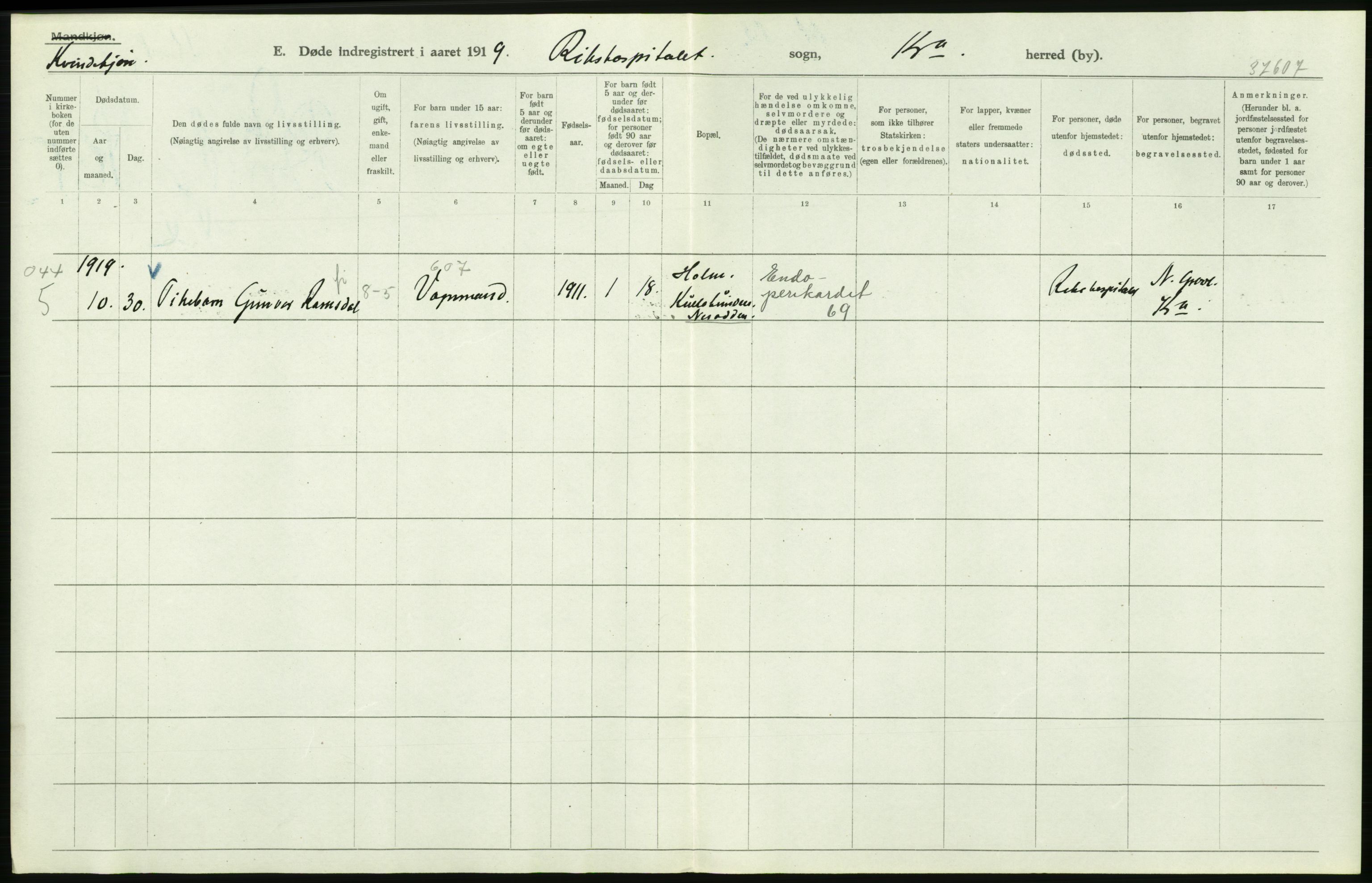 Statistisk sentralbyrå, Sosiodemografiske emner, Befolkning, RA/S-2228/D/Df/Dfb/Dfbi/L0010: Kristiania: Døde, 1919, s. 554