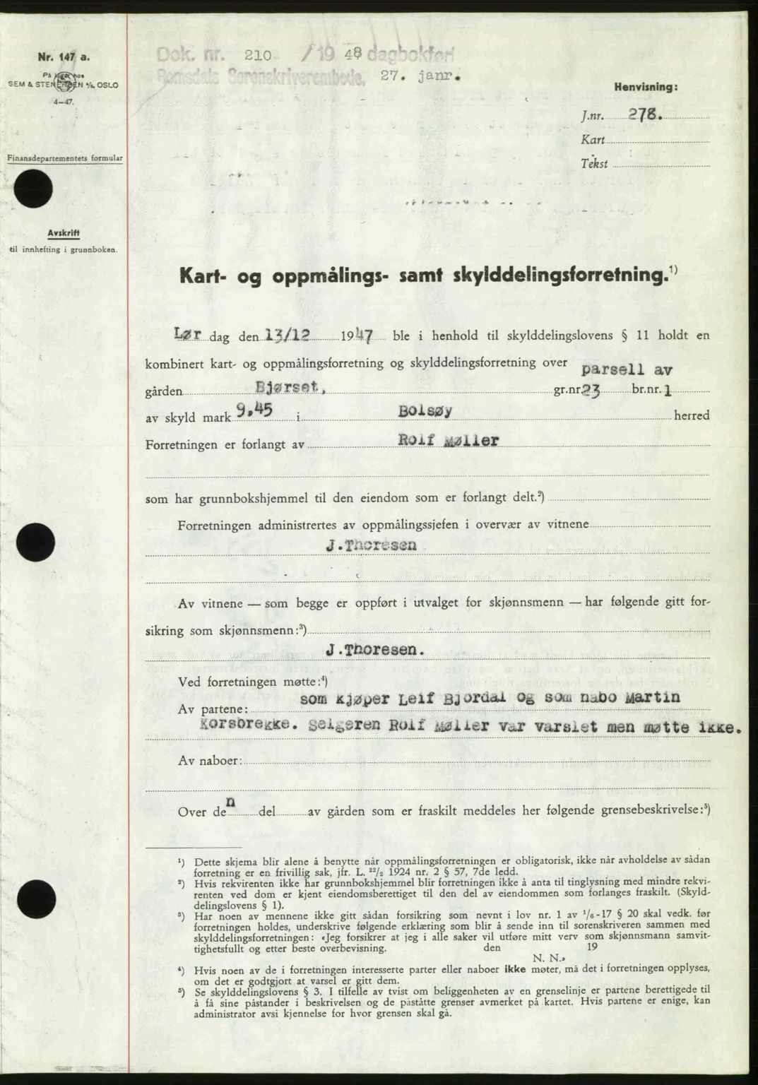 Romsdal sorenskriveri, SAT/A-4149/1/2/2C: Pantebok nr. A25, 1948-1948, Dagboknr: 210/1948
