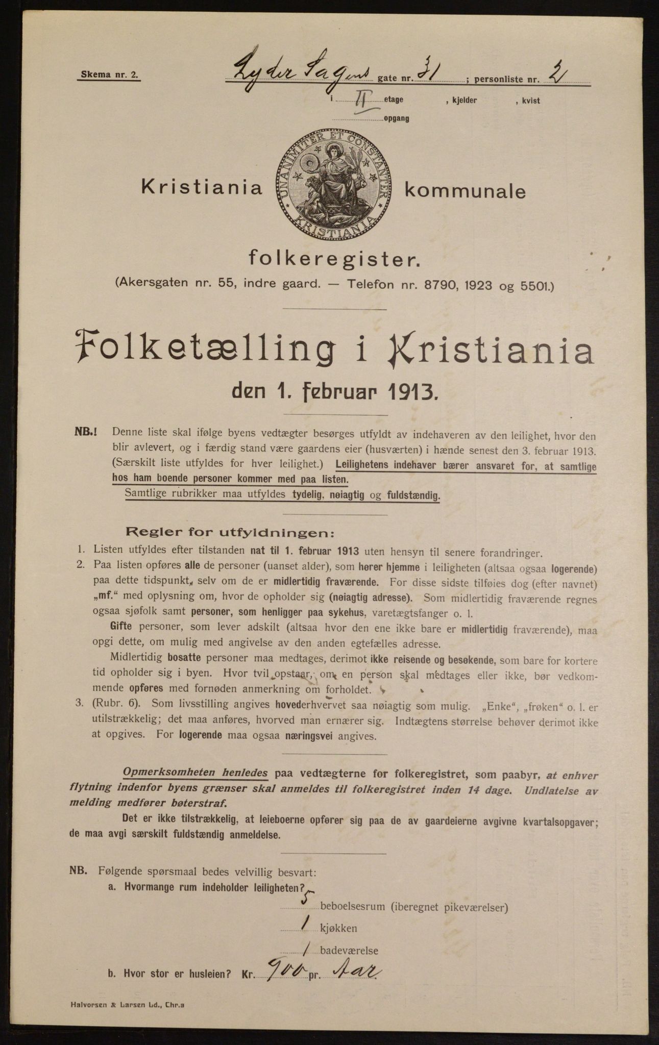 OBA, Kommunal folketelling 1.2.1913 for Kristiania, 1913, s. 58345