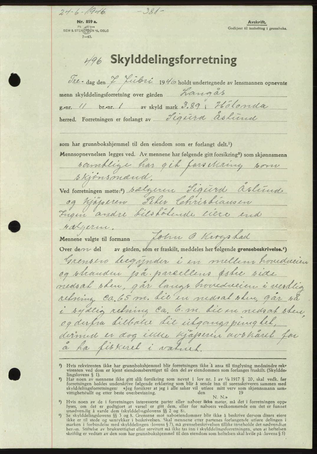 Gauldal sorenskriveri, SAT/A-0014/1/2/2C: Pantebok nr. A2, 1946-1946, Dagboknr: 496/1946