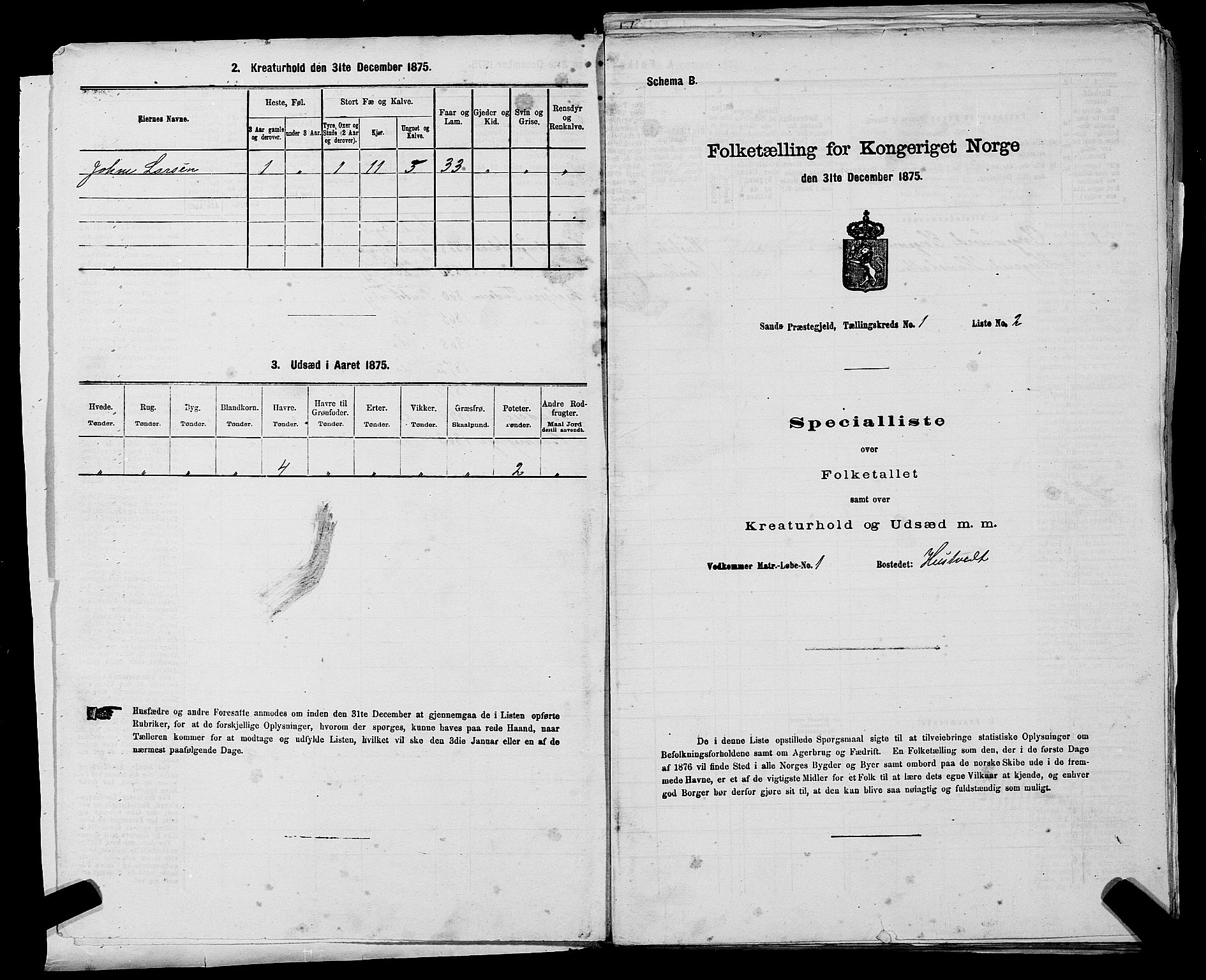 SAST, Folketelling 1875 for 1136P Sand prestegjeld, 1875, s. 751