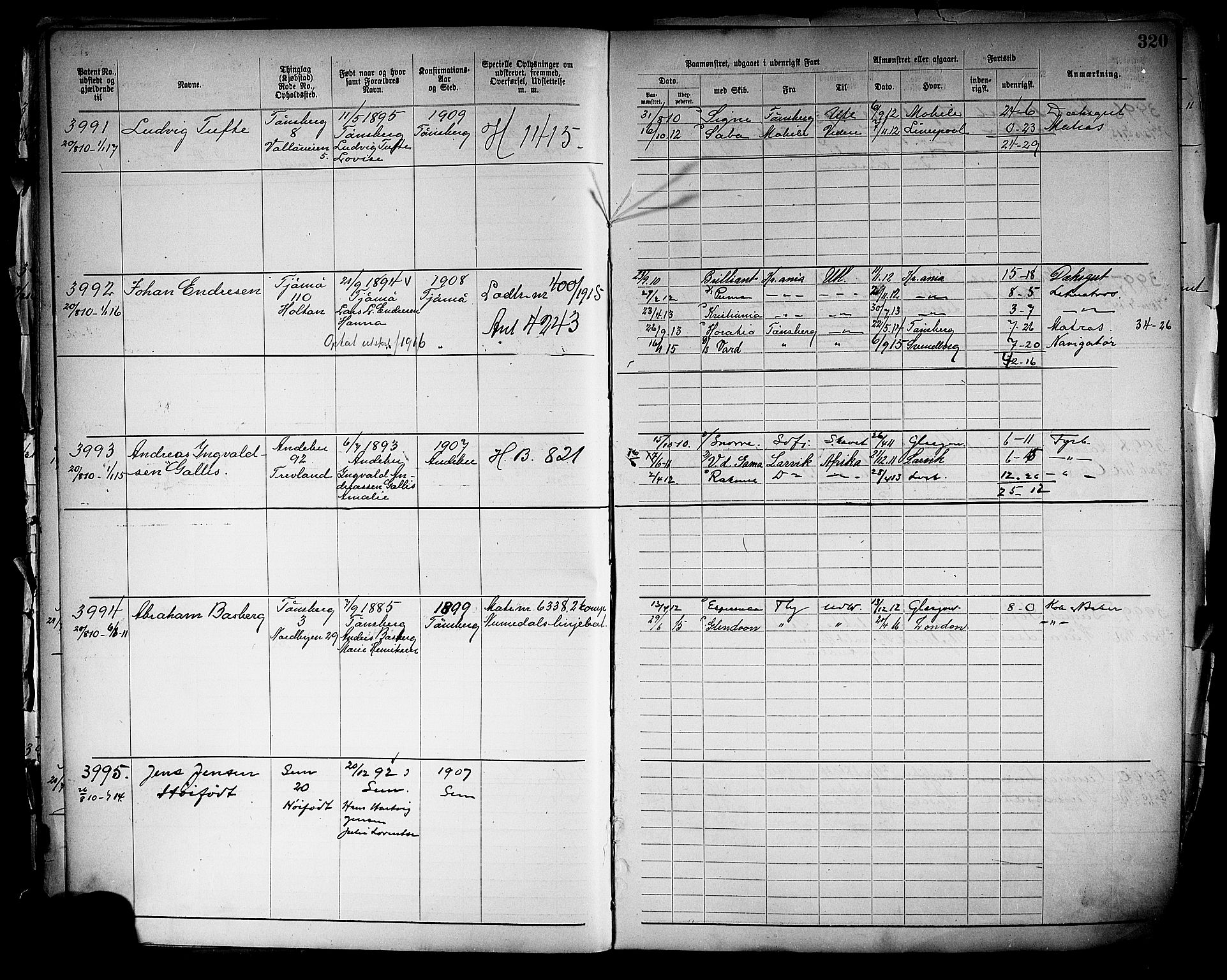 Tønsberg innrulleringskontor, SAKO/A-786/F/Fb/L0005: Annotasjonsrulle Patent nr. 2401-4080, 1904-1910, s. 321