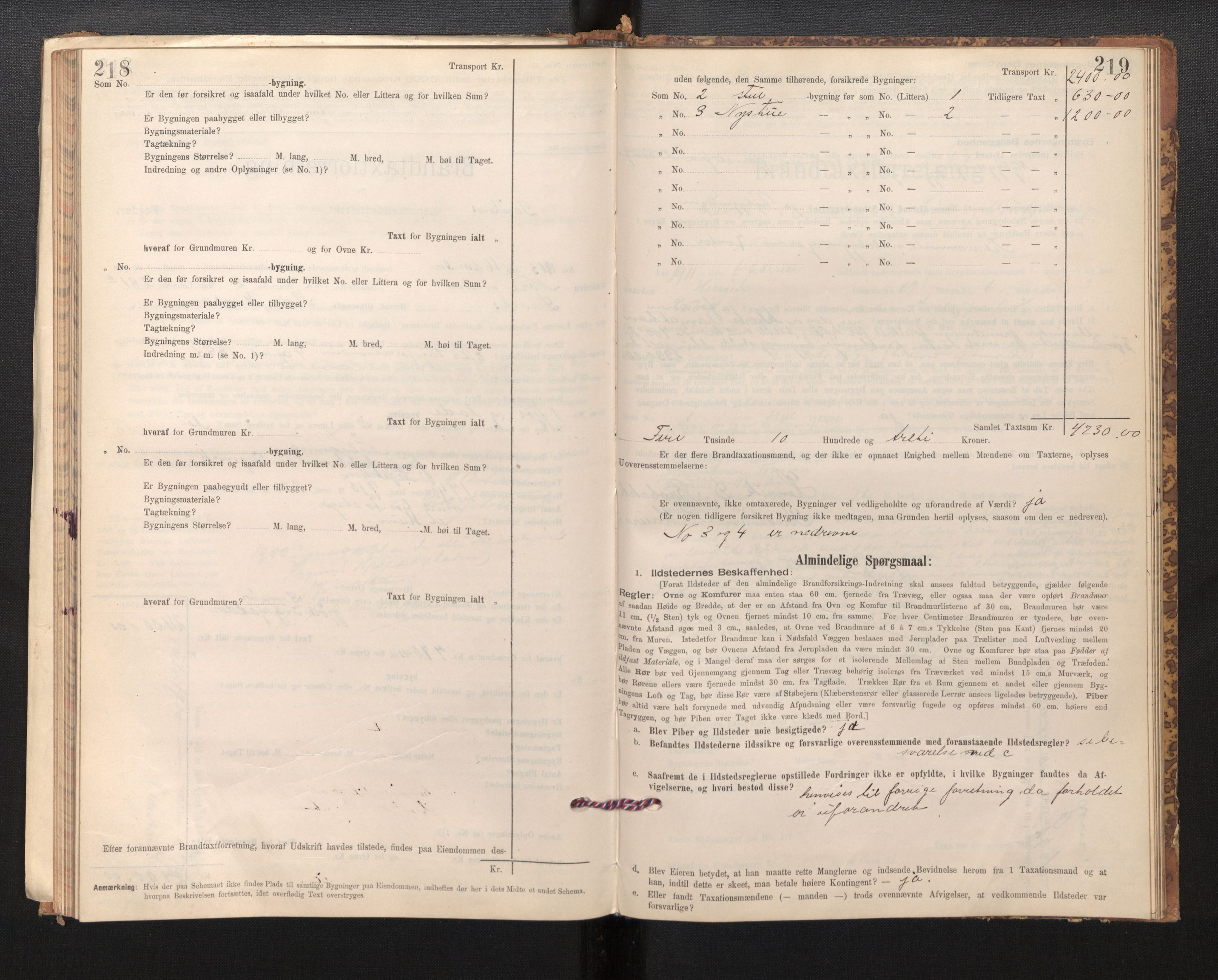 Lensmannen i Davik, SAB/A-26801/0012/L0004: Branntakstprotokoll, skjematakst, 1894-1915, s. 218-219
