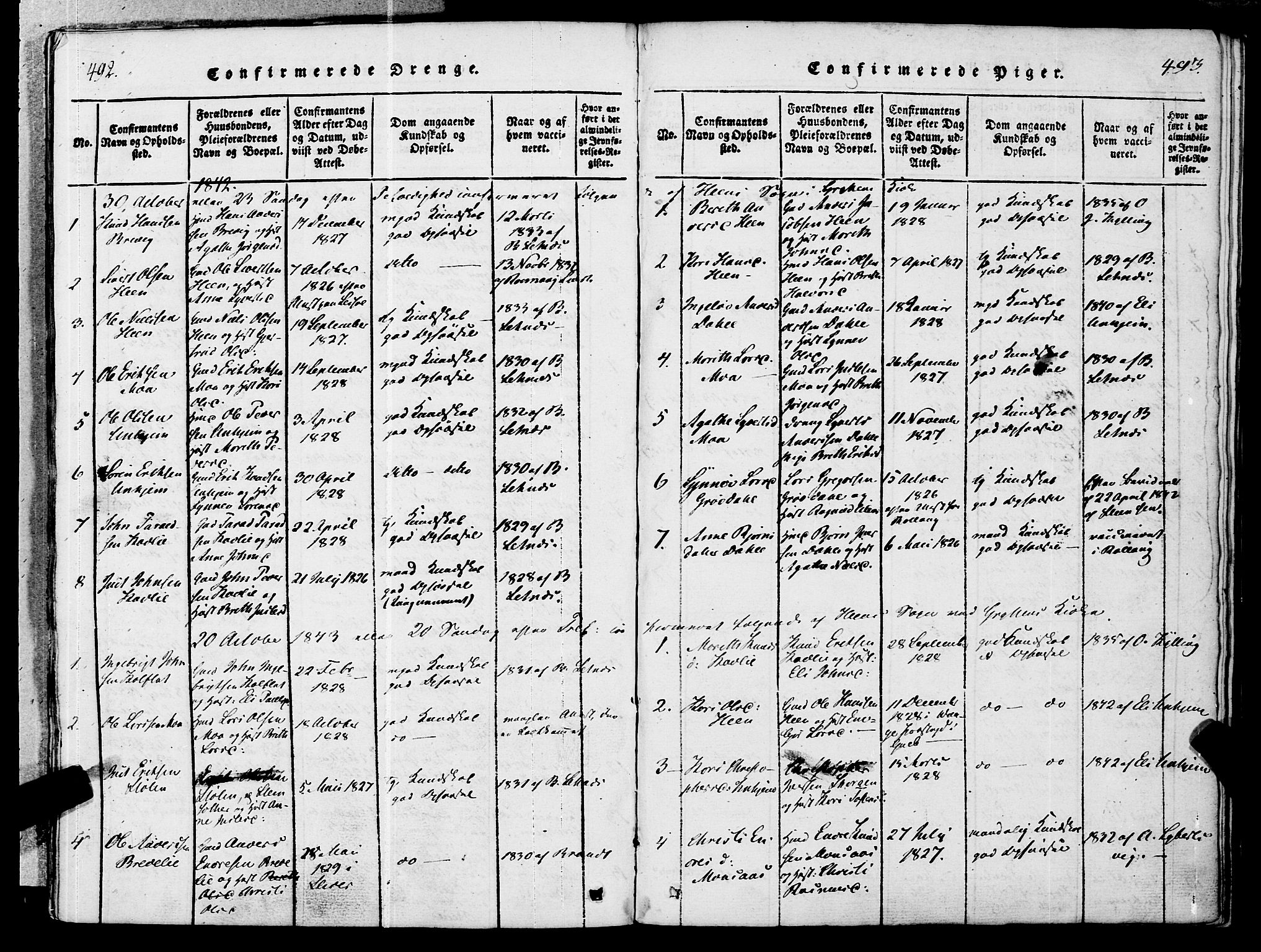 Ministerialprotokoller, klokkerbøker og fødselsregistre - Møre og Romsdal, AV/SAT-A-1454/545/L0585: Ministerialbok nr. 545A01, 1818-1853, s. 492-493