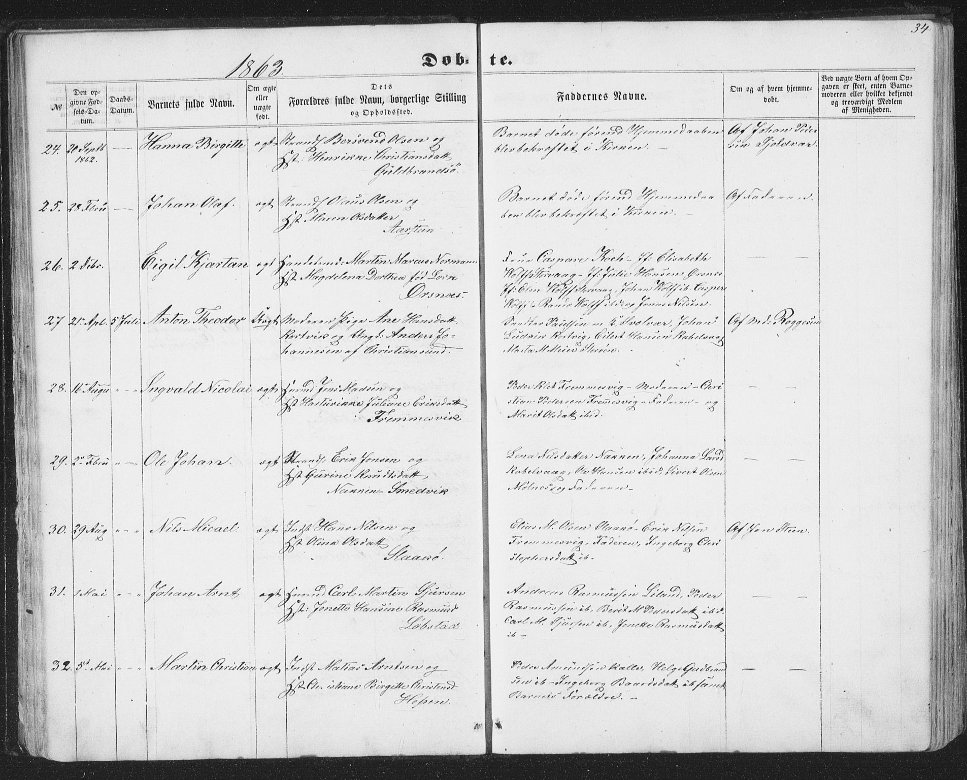 Ministerialprotokoller, klokkerbøker og fødselsregistre - Nordland, AV/SAT-A-1459/874/L1073: Klokkerbok nr. 874C02, 1860-1870, s. 34