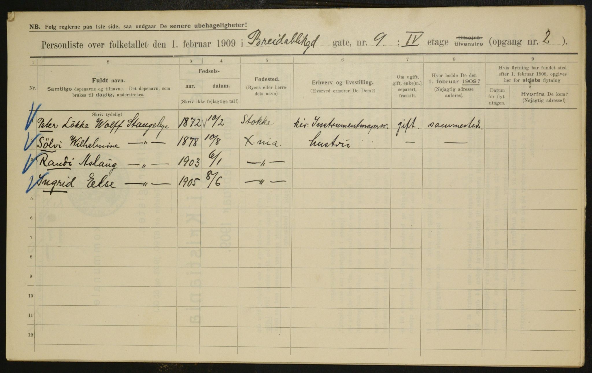 OBA, Kommunal folketelling 1.2.1909 for Kristiania kjøpstad, 1909, s. 24317