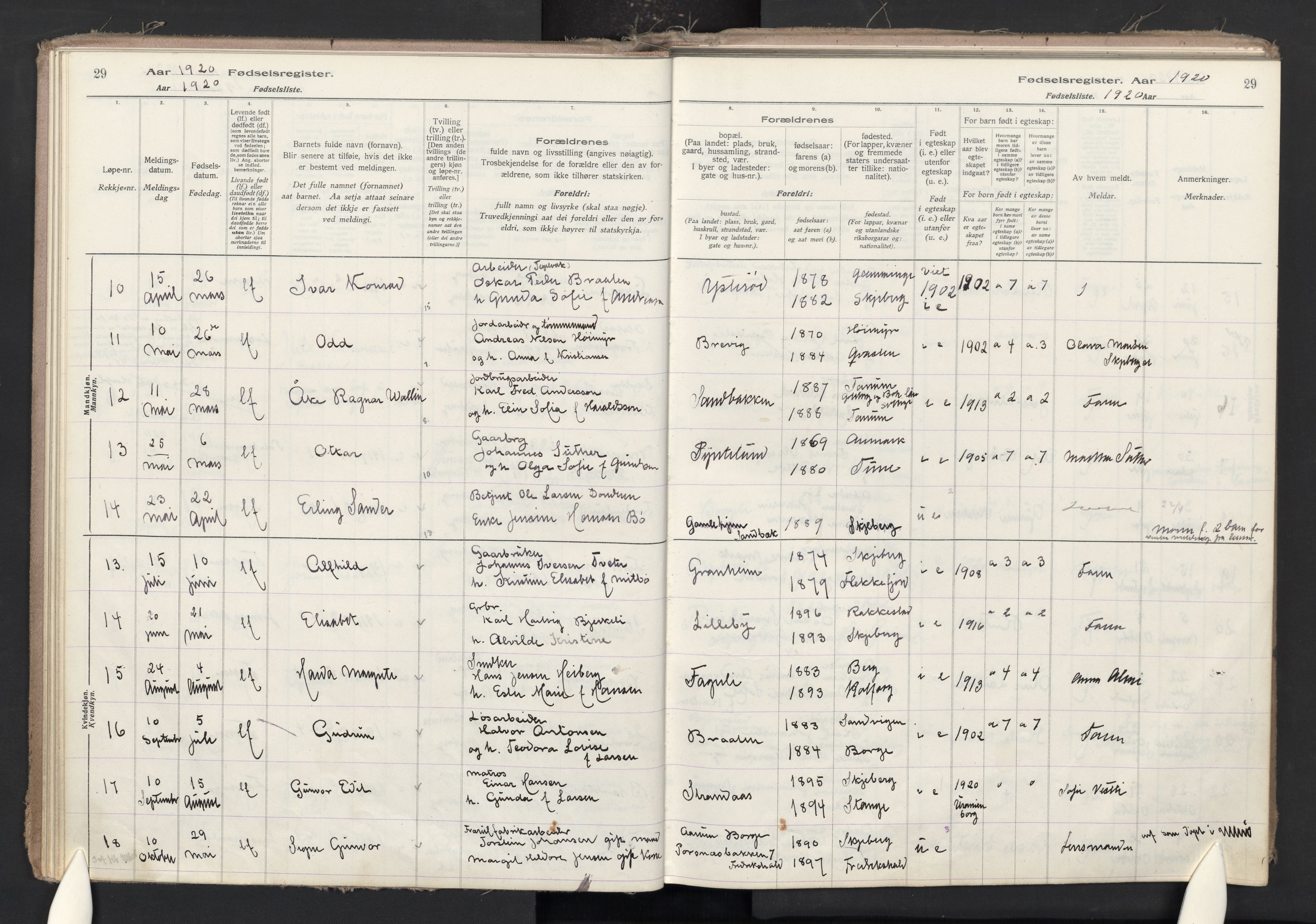 Skjeberg prestekontor Kirkebøker, SAO/A-10923/J/Ja/L0001: Fødselsregister nr. I 1, 1916-1945, s. 29