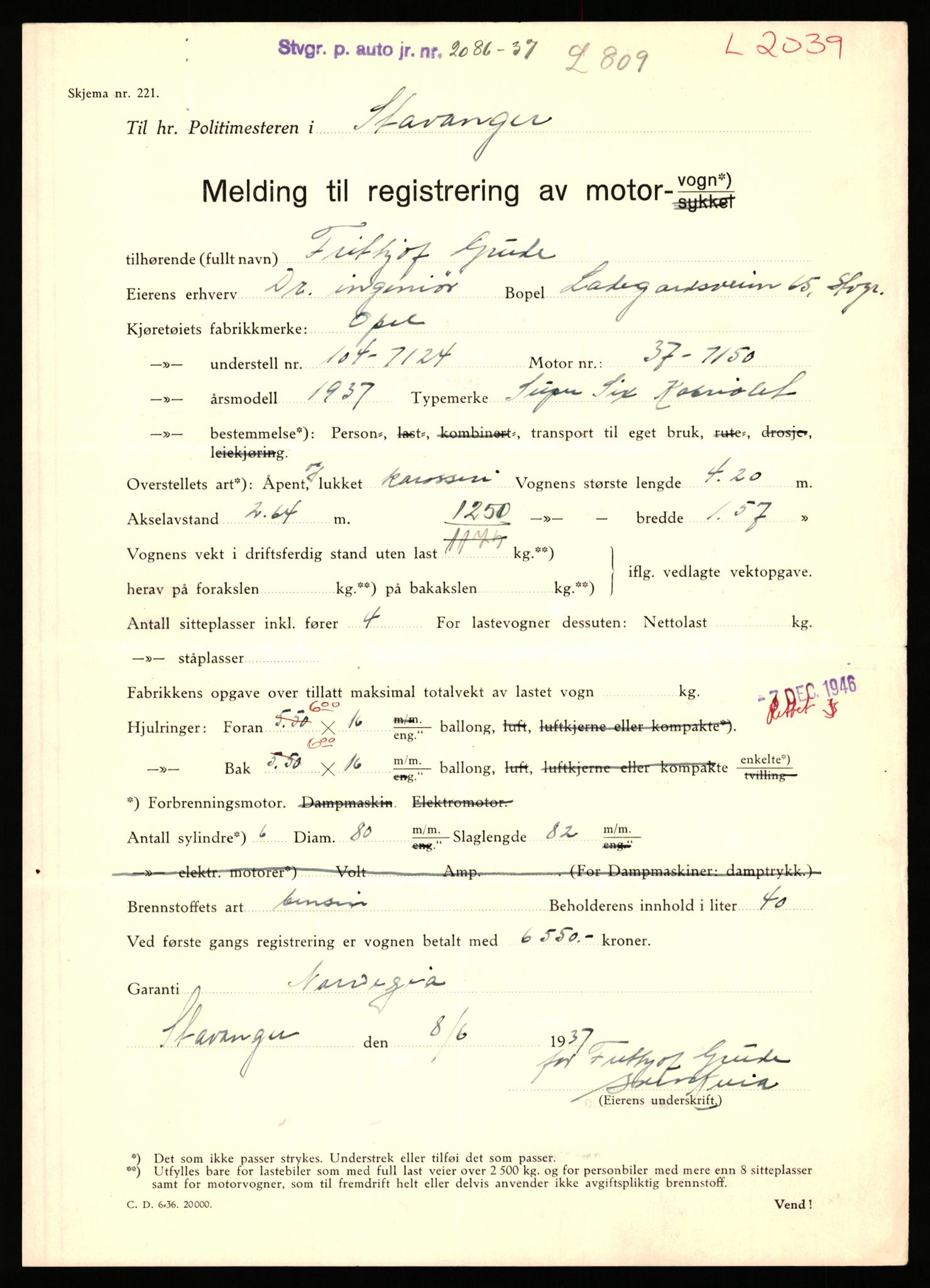 Stavanger trafikkstasjon, AV/SAST-A-101942/0/F/L0006: L-1700 - L-2149, 1930-1971, s. 1461