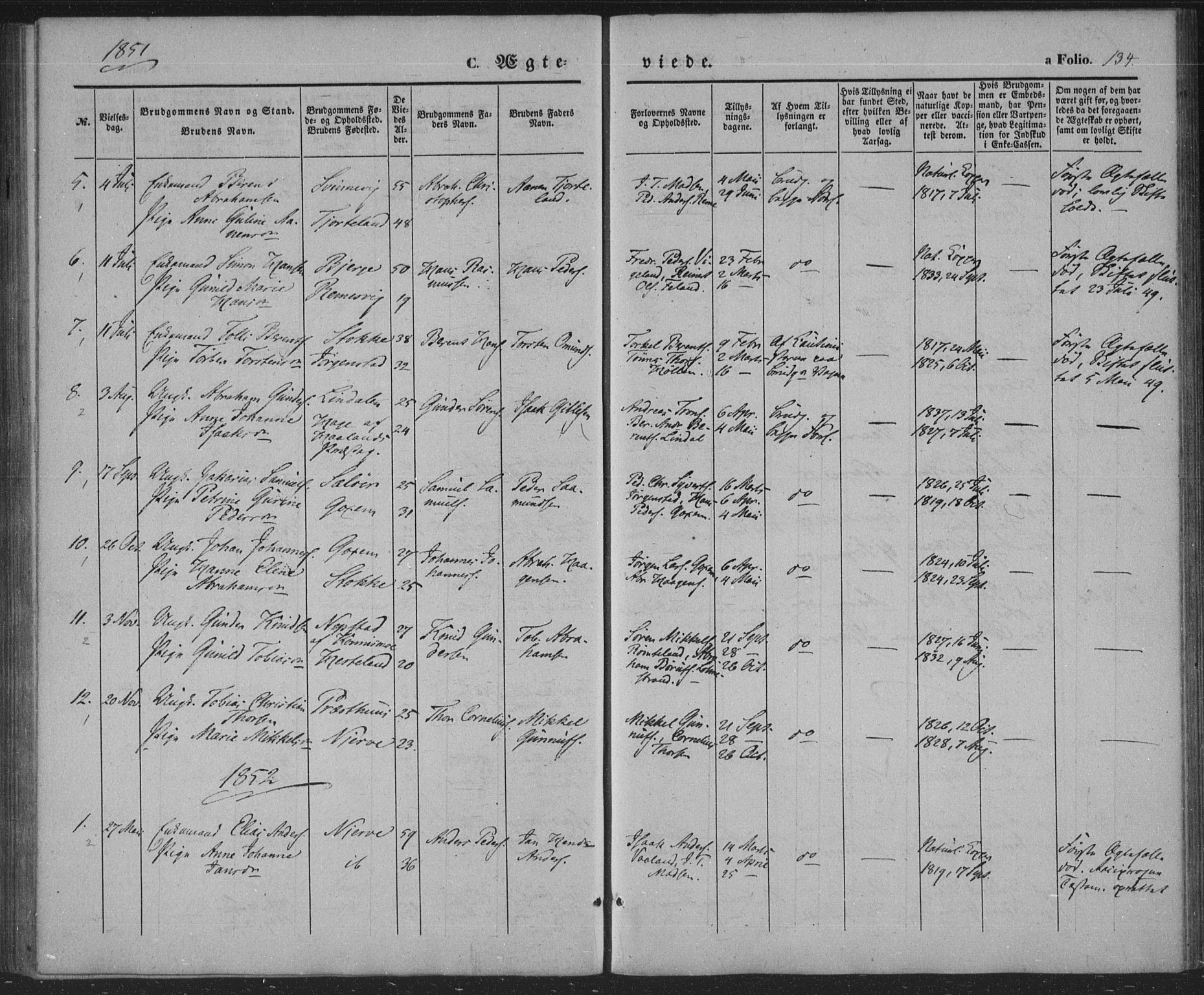 Sør-Audnedal sokneprestkontor, SAK/1111-0039/F/Fa/Faa/L0002: Ministerialbok nr. A 2, 1848-1867, s. 134