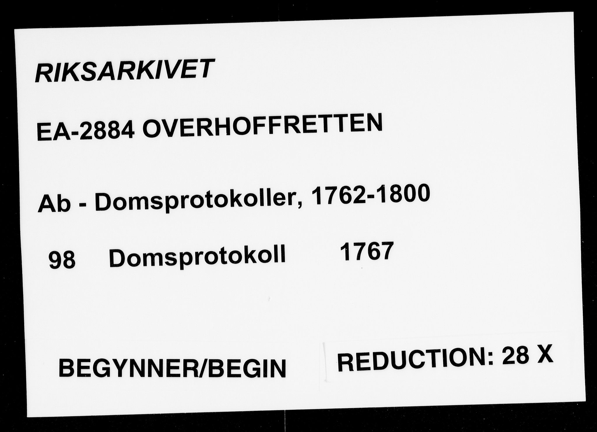 Overhoffretten 1667-1797, RA/EA-2884/Ab/L0098: Domsprotokoll, 1767
