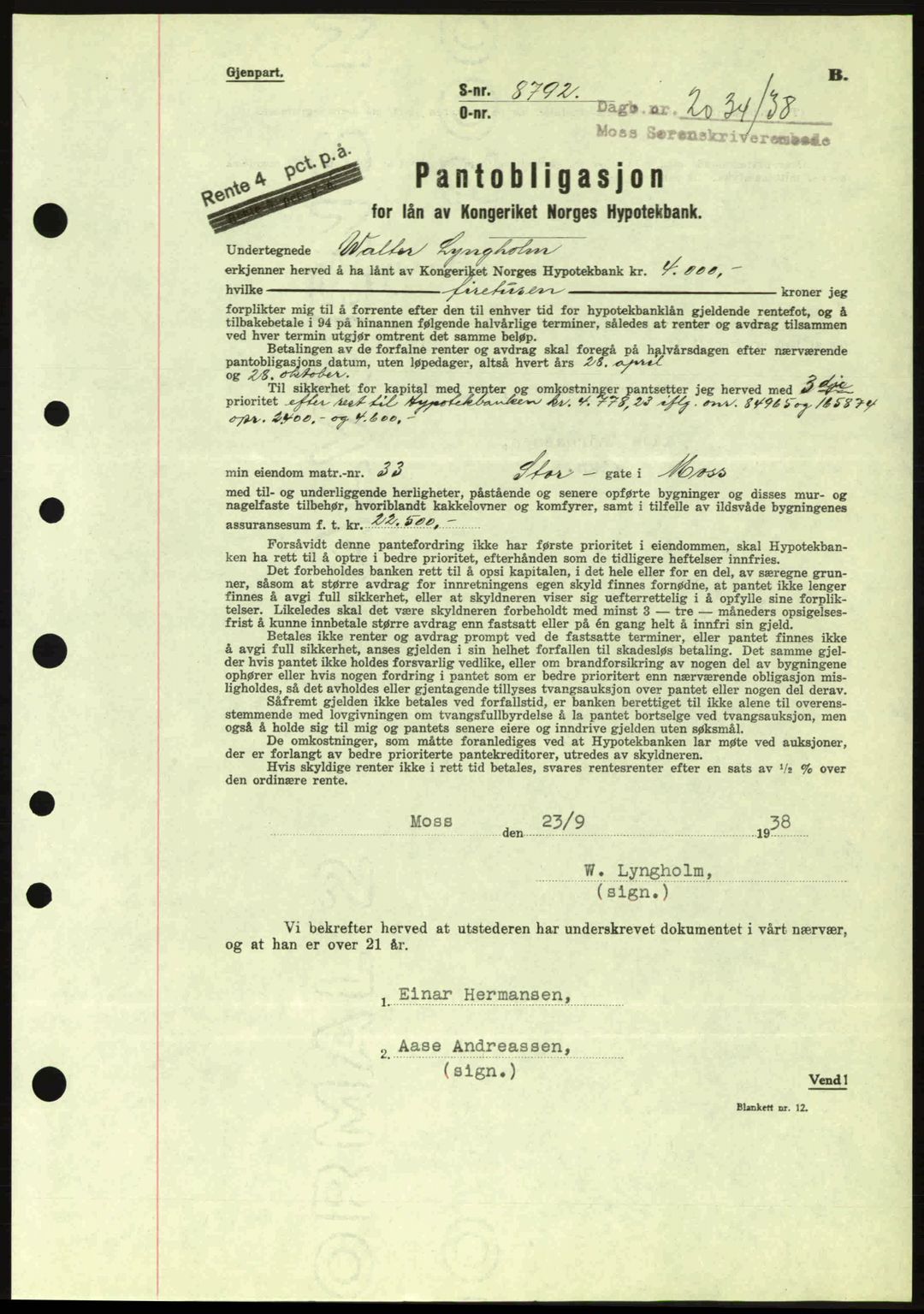 Moss sorenskriveri, SAO/A-10168: Pantebok nr. B6, 1938-1938, Dagboknr: 2034/1938